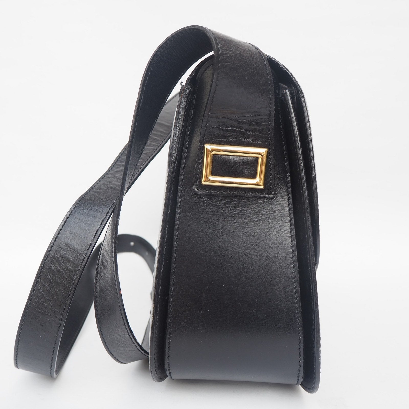 CELINE Sulky Metal parts Flap Shoulder bag Calf leather Black GHW Authentic Vintage Classical