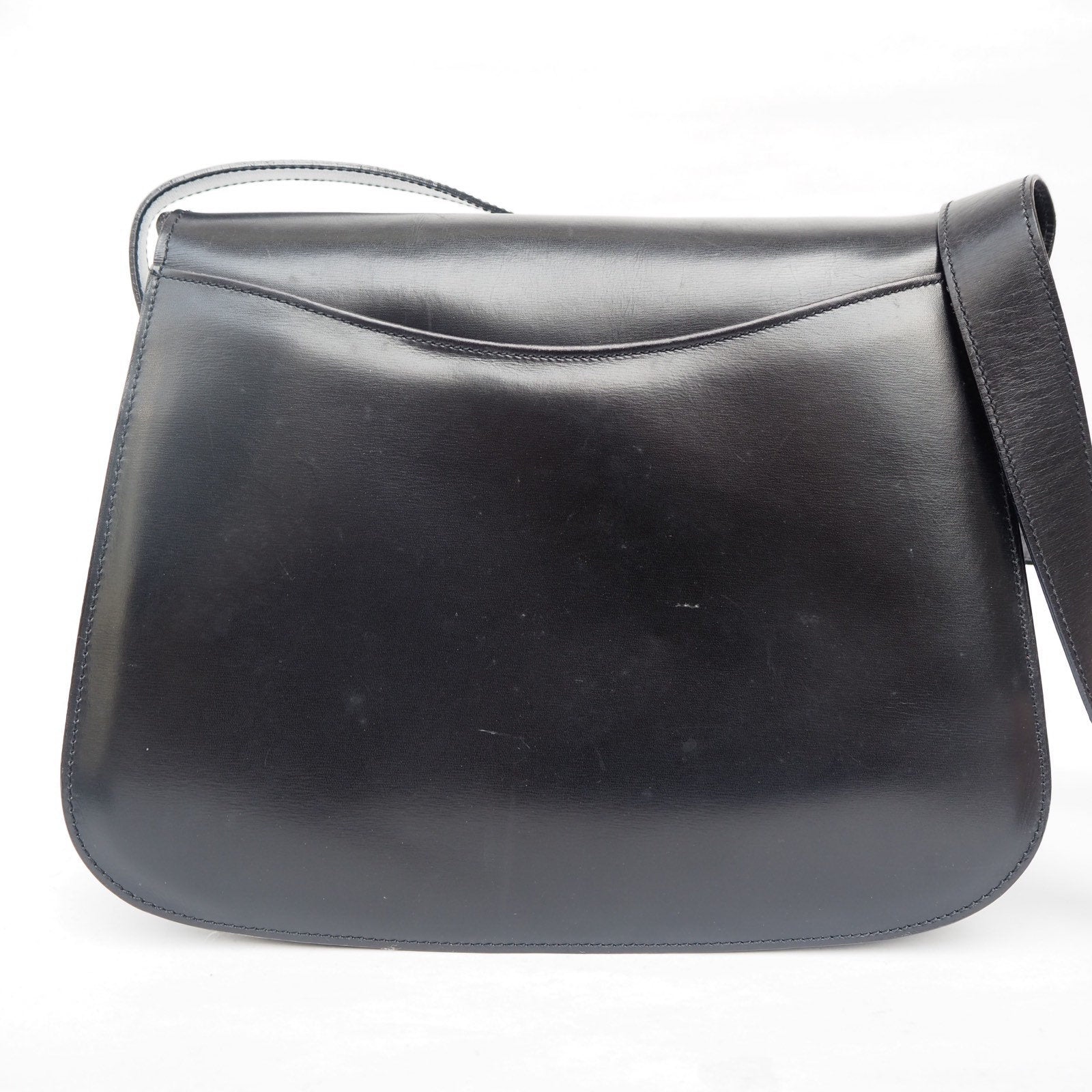 CELINE Sulky Metal parts Flap Shoulder bag Calf leather Black GHW Authentic Vintage Classical
