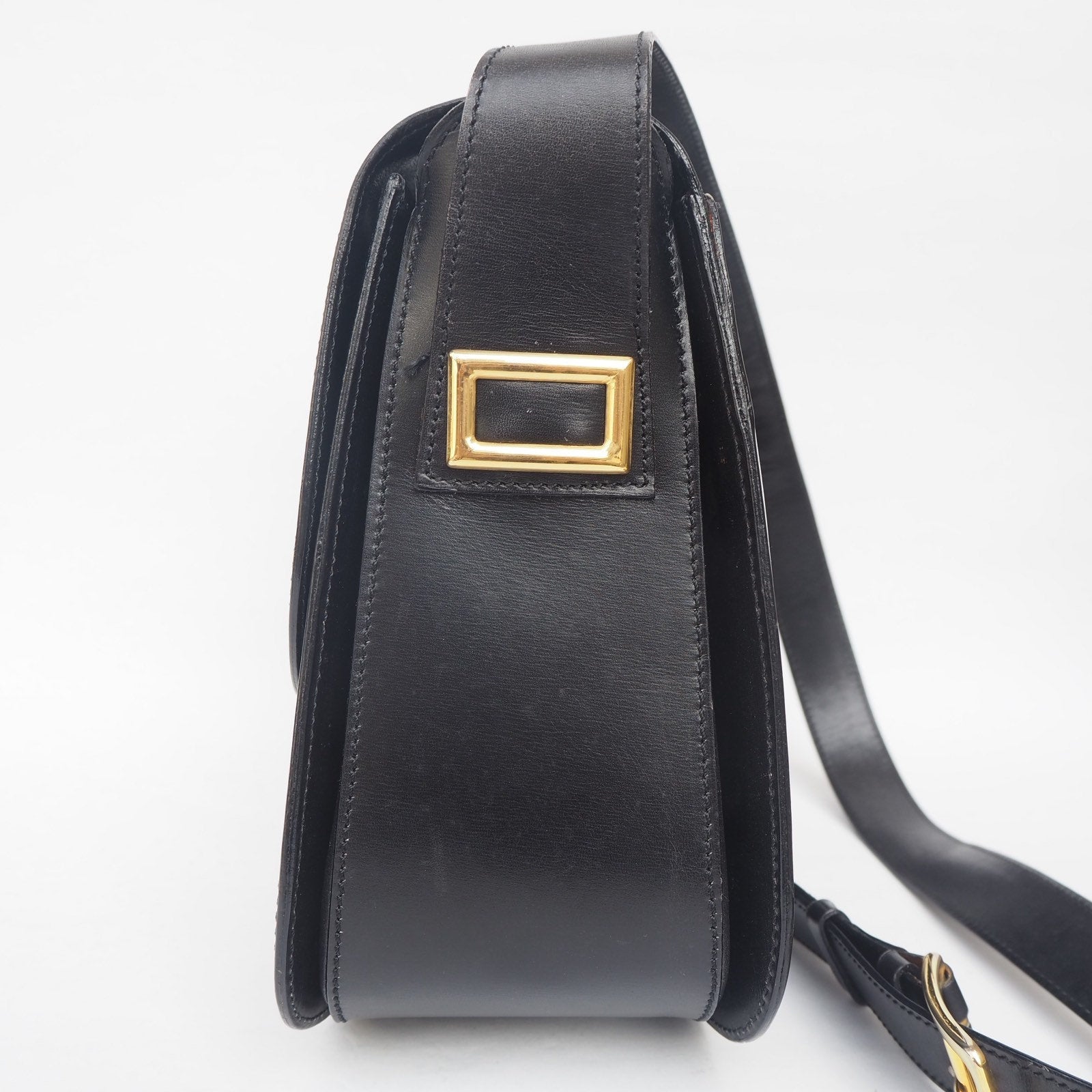 CELINE Sulky Metal parts Flap Shoulder bag Calf leather Black GHW Authentic Vintage Classical