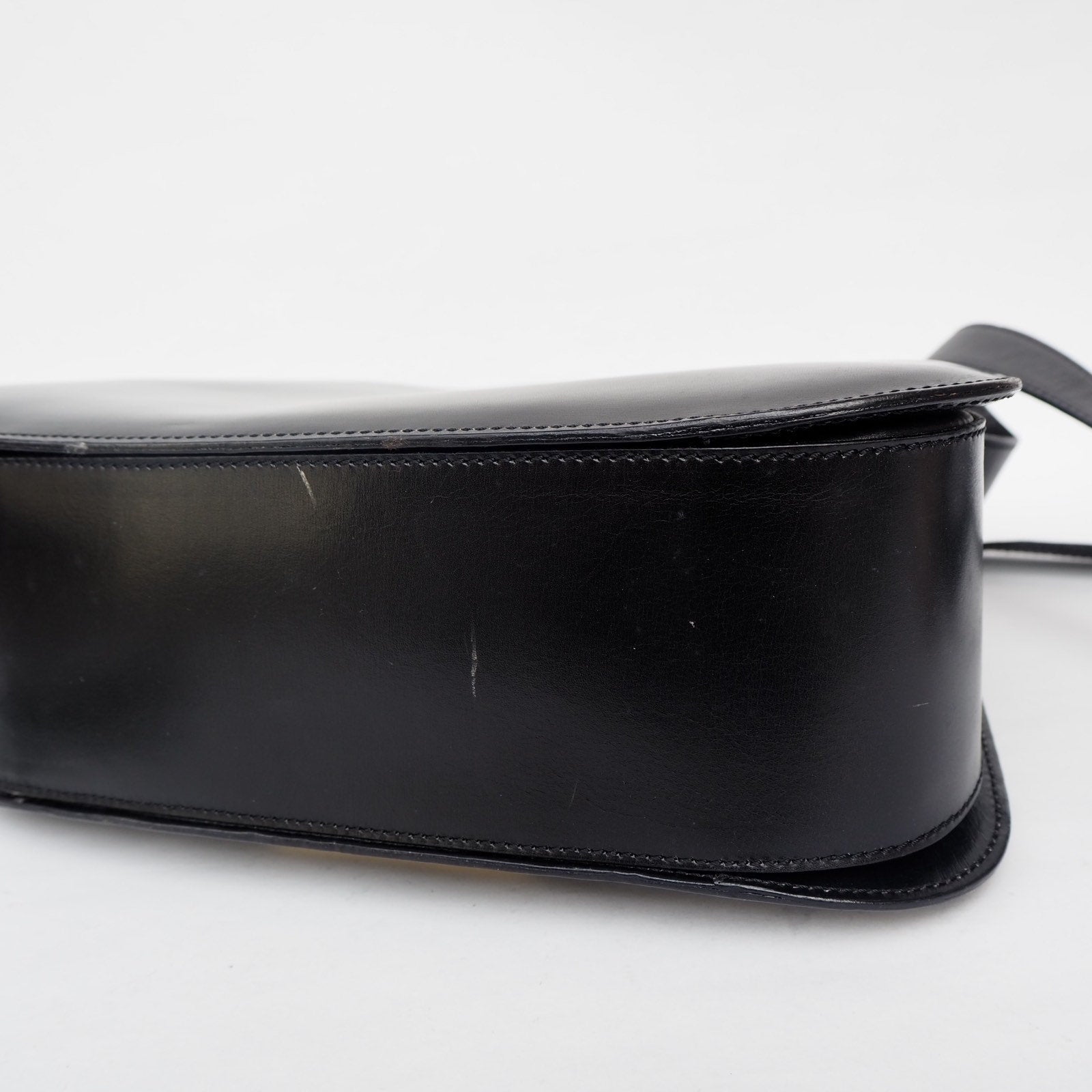 CELINE Sulky Metal parts Flap Shoulder bag Calf leather Black GHW Authentic Vintage Classical