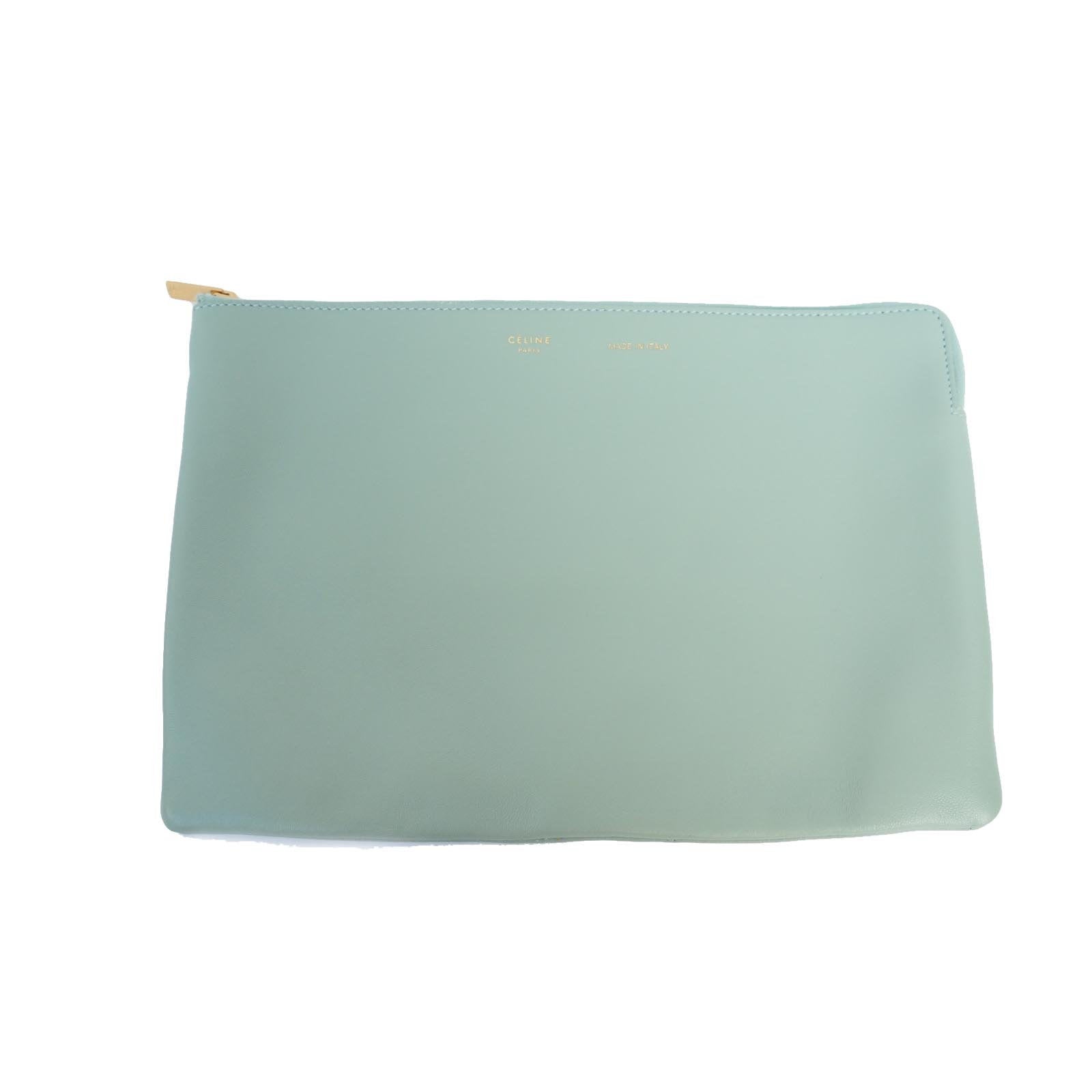 CELINE Crutch Bag Pouch Mint Green Leather Authentic Vintage Classical