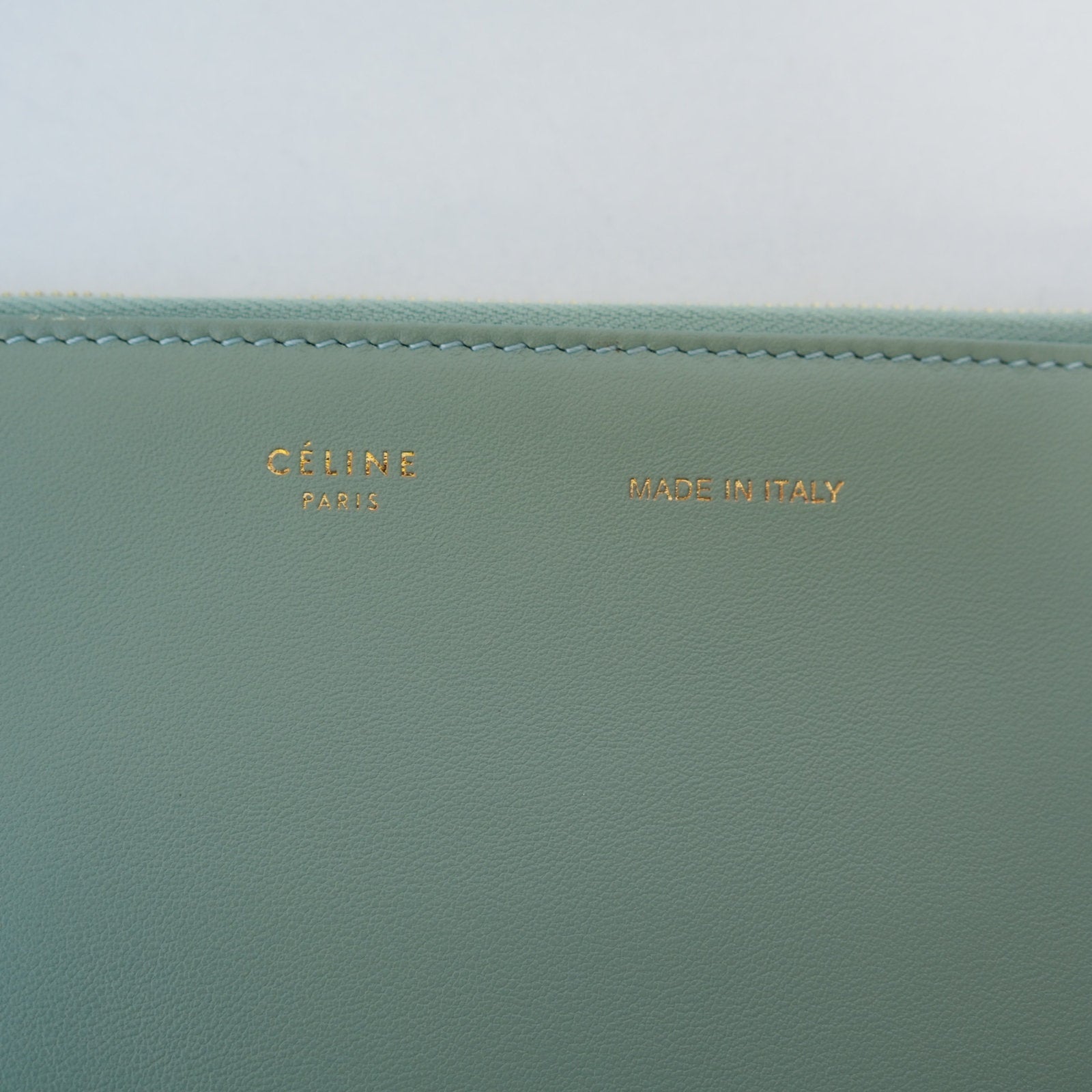 CELINE Crutch Bag Pouch Mint Green Leather Authentic Vintage Classical