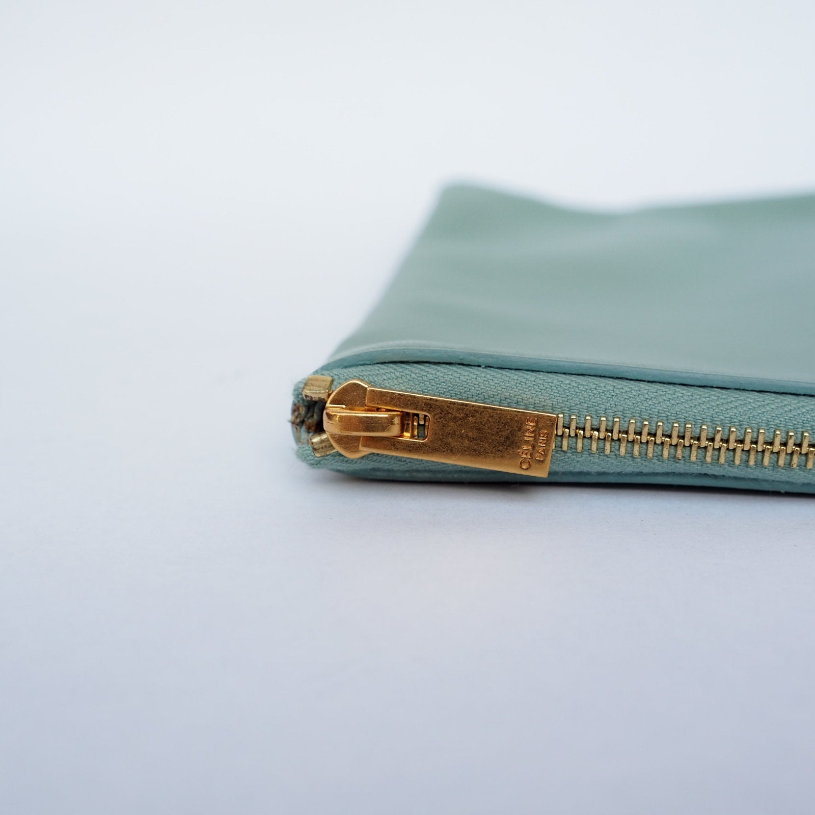 CELINE Crutch Bag Pouch Mint Green Leather Authentic Vintage Classical