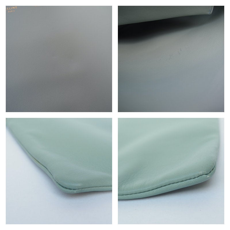 CELINE Crutch Bag Pouch Mint Green Leather Authentic Vintage Classical