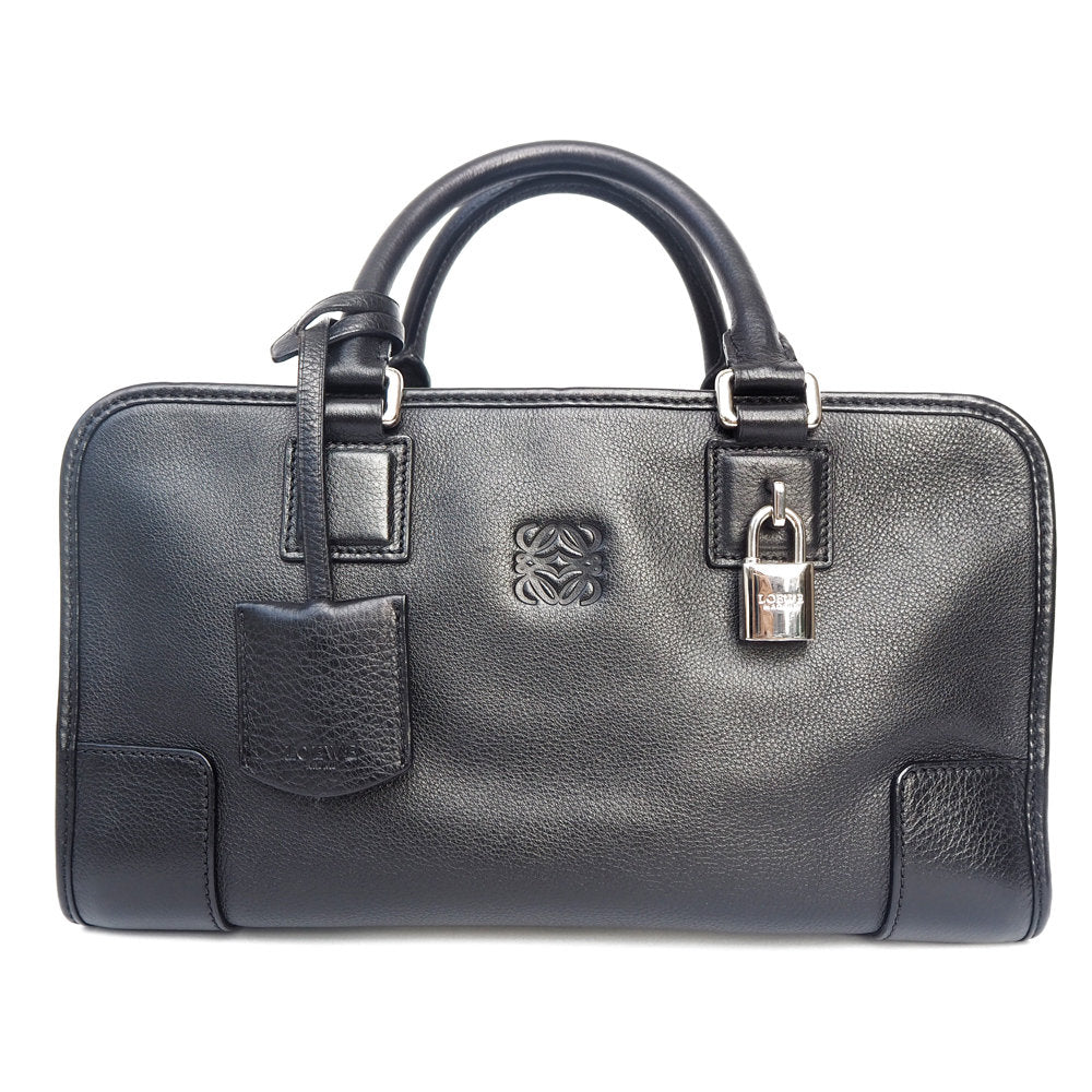 LOEWE Amazona 29 Anagram Hand Mini Boston Bag Black Silver Leather Vintage Authentic