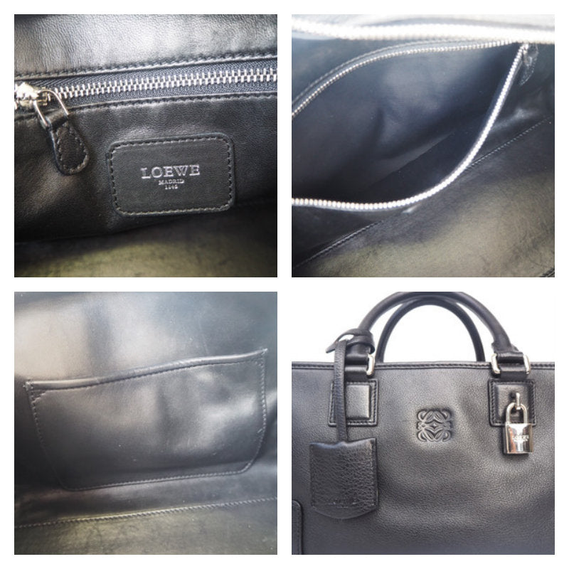 LOEWE Amazona 29 Anagram Hand Mini Boston Bag Black Silver Leather Vintage Authentic