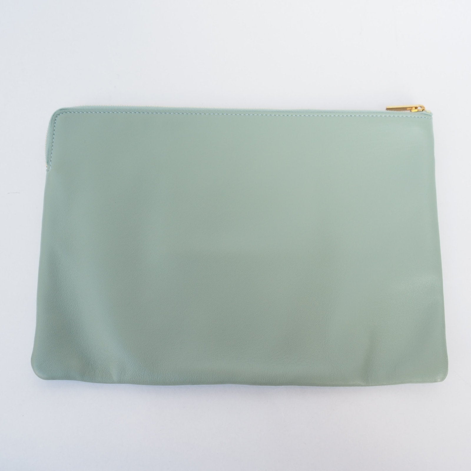 CELINE Crutch Bag Pouch Mint Green Leather Authentic Vintage Classical