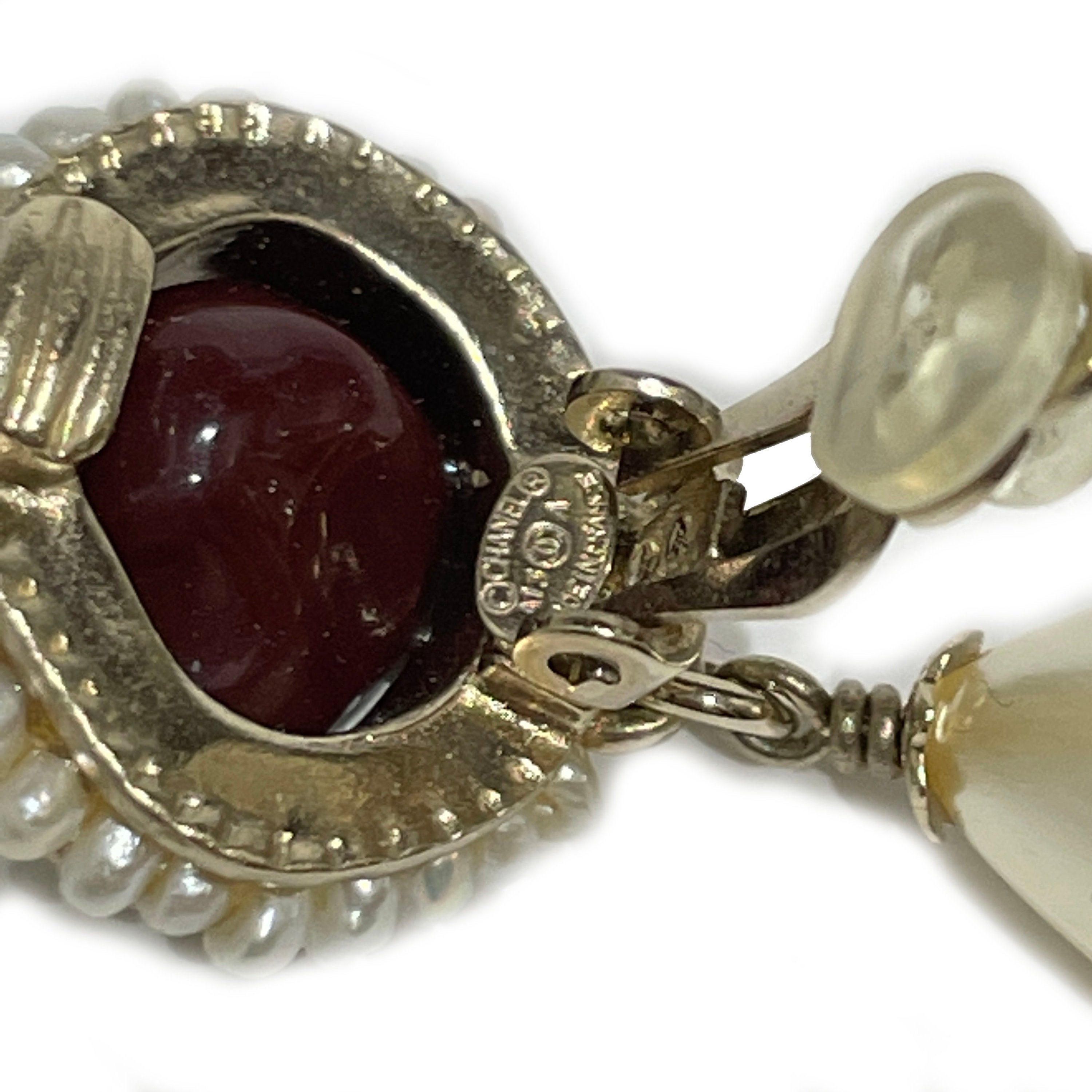 CHANEL Vintage Coco Mark Perl Drop Gold Plated Authentic Box Rare Mint