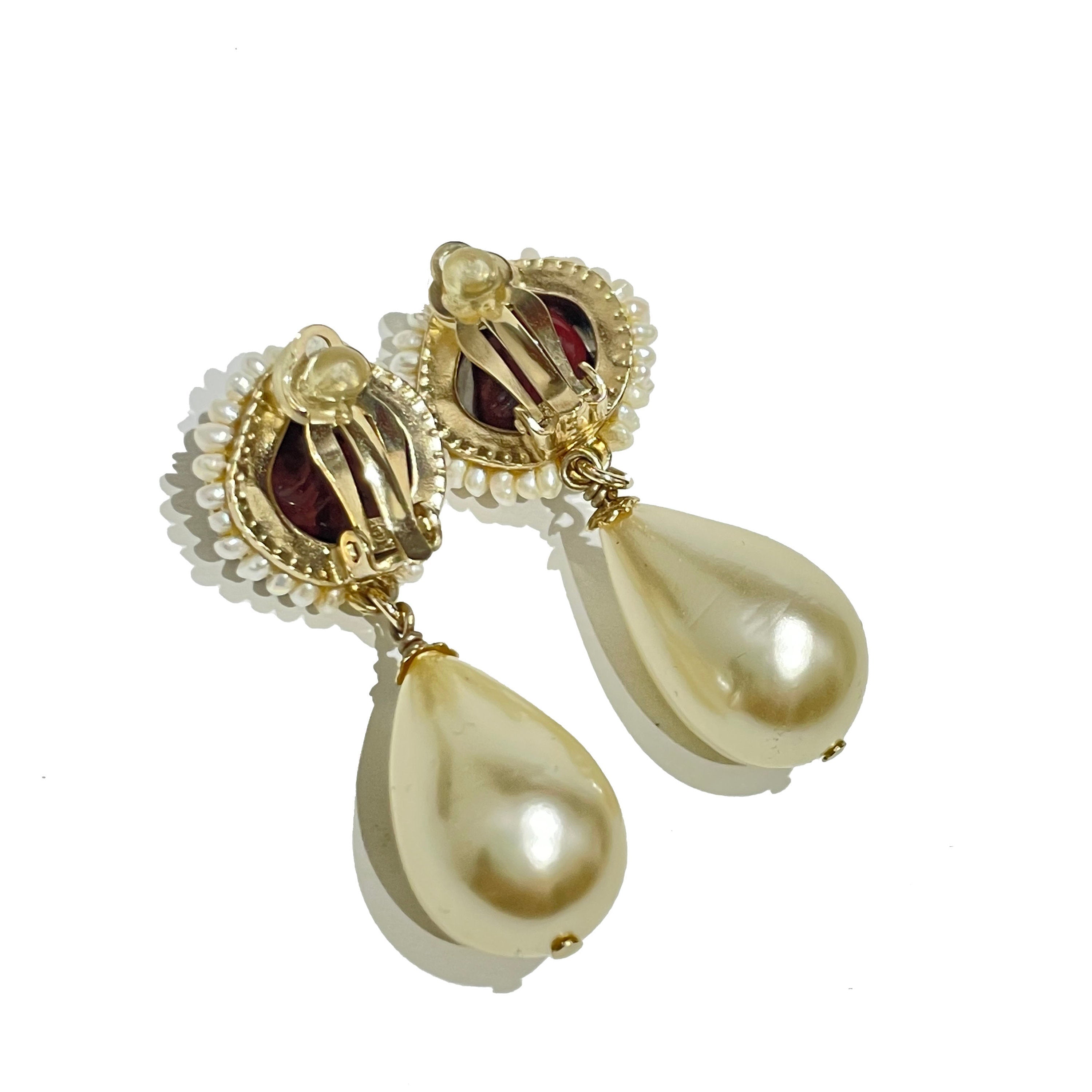 CHANEL Vintage Coco Mark Perl Drop Gold Plated Authentic Box Rare Mint