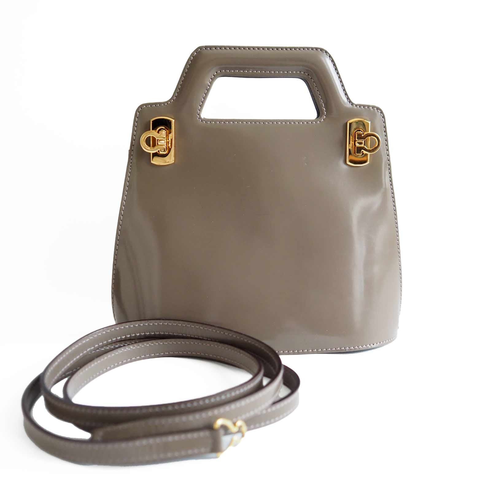 Salvatore Ferragamo Ganchini 2way Hand Shoulder Bag Greige Vintage Authentic