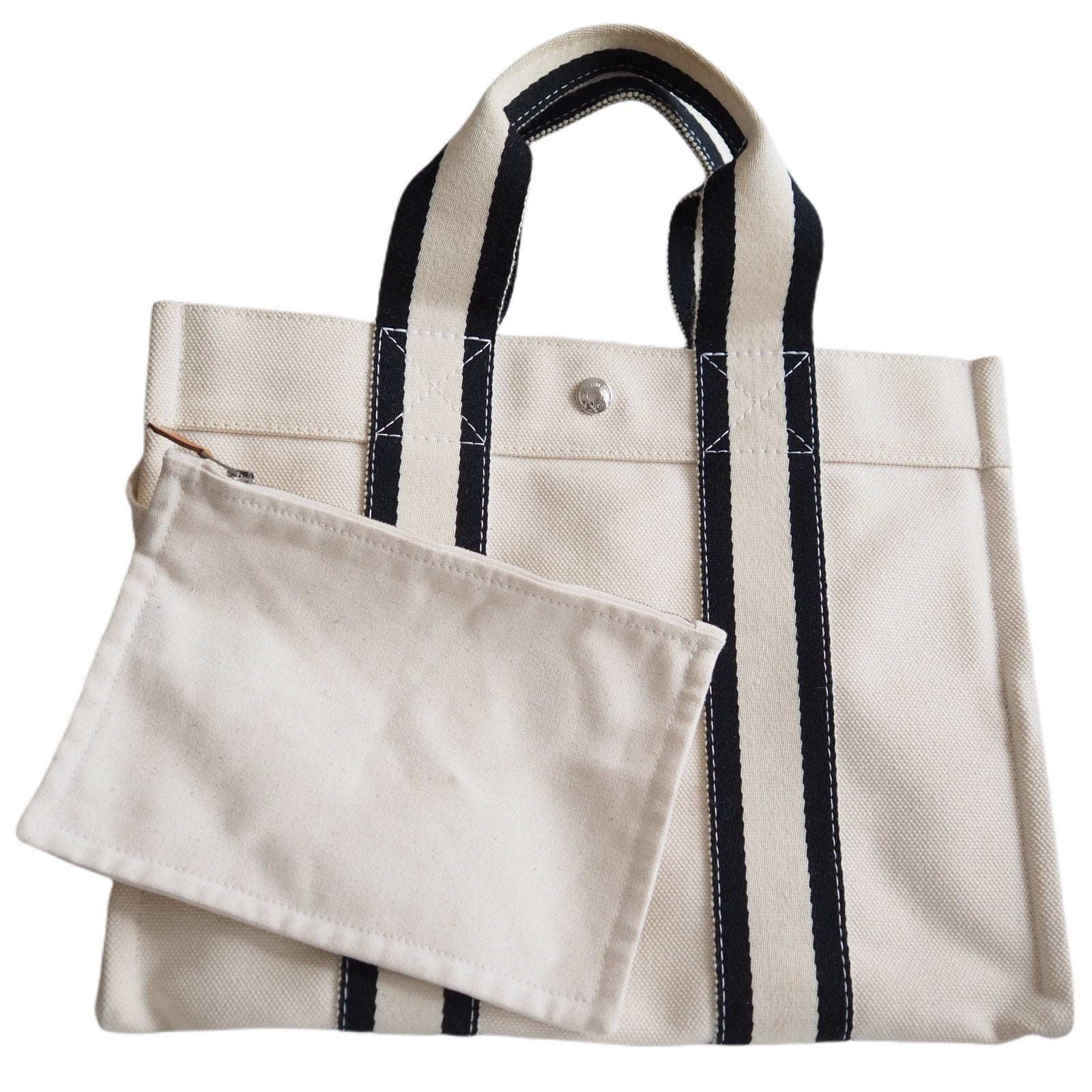 HERMES Tote Bag Bora Bora PM White Cotton Canvas Auth With Pouch