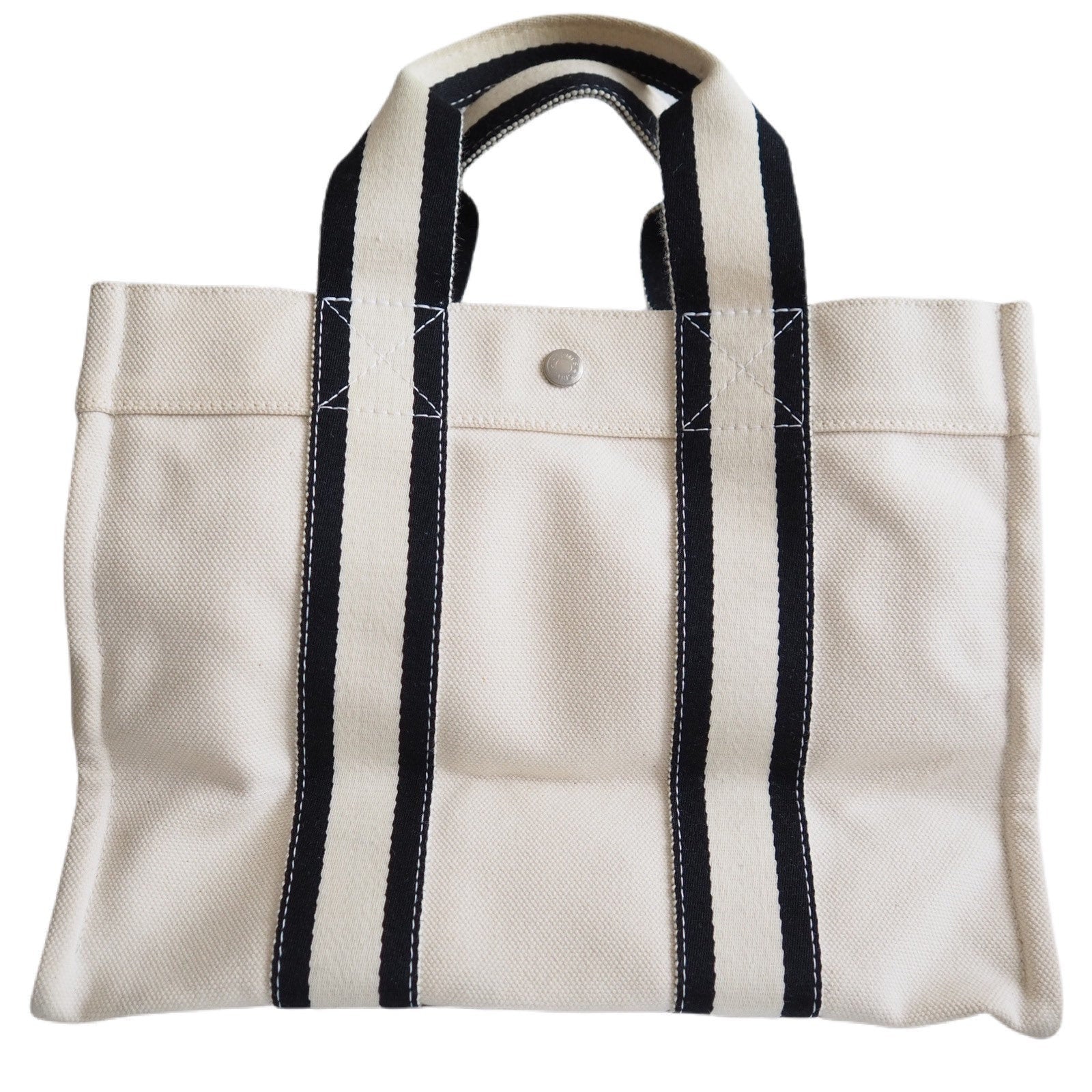 HERMES Tote Bag Bora Bora PM White Cotton Canvas Auth With Pouch