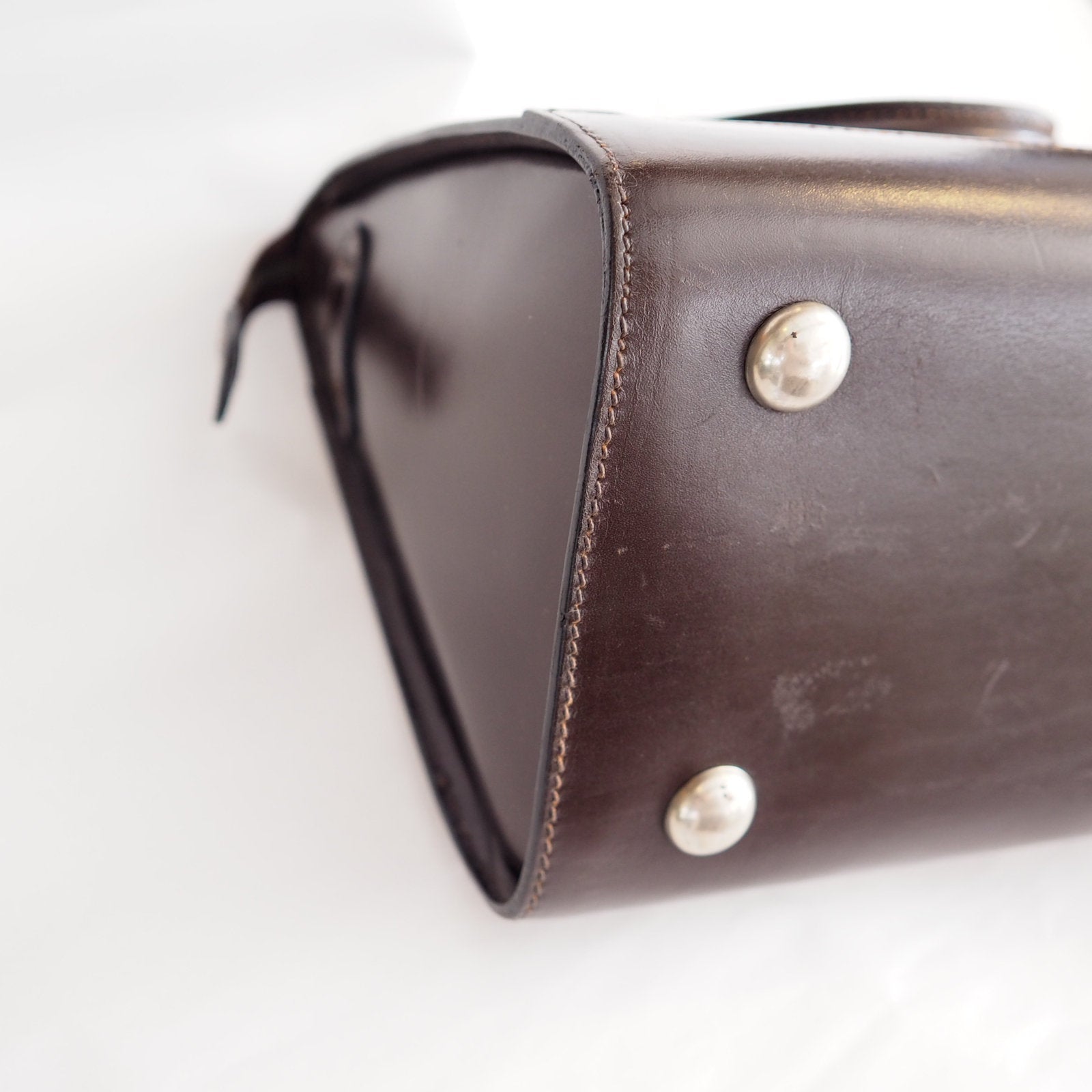 FENDI ZUCCA Hand Bag Brown Canvas Leather Vintage Auth