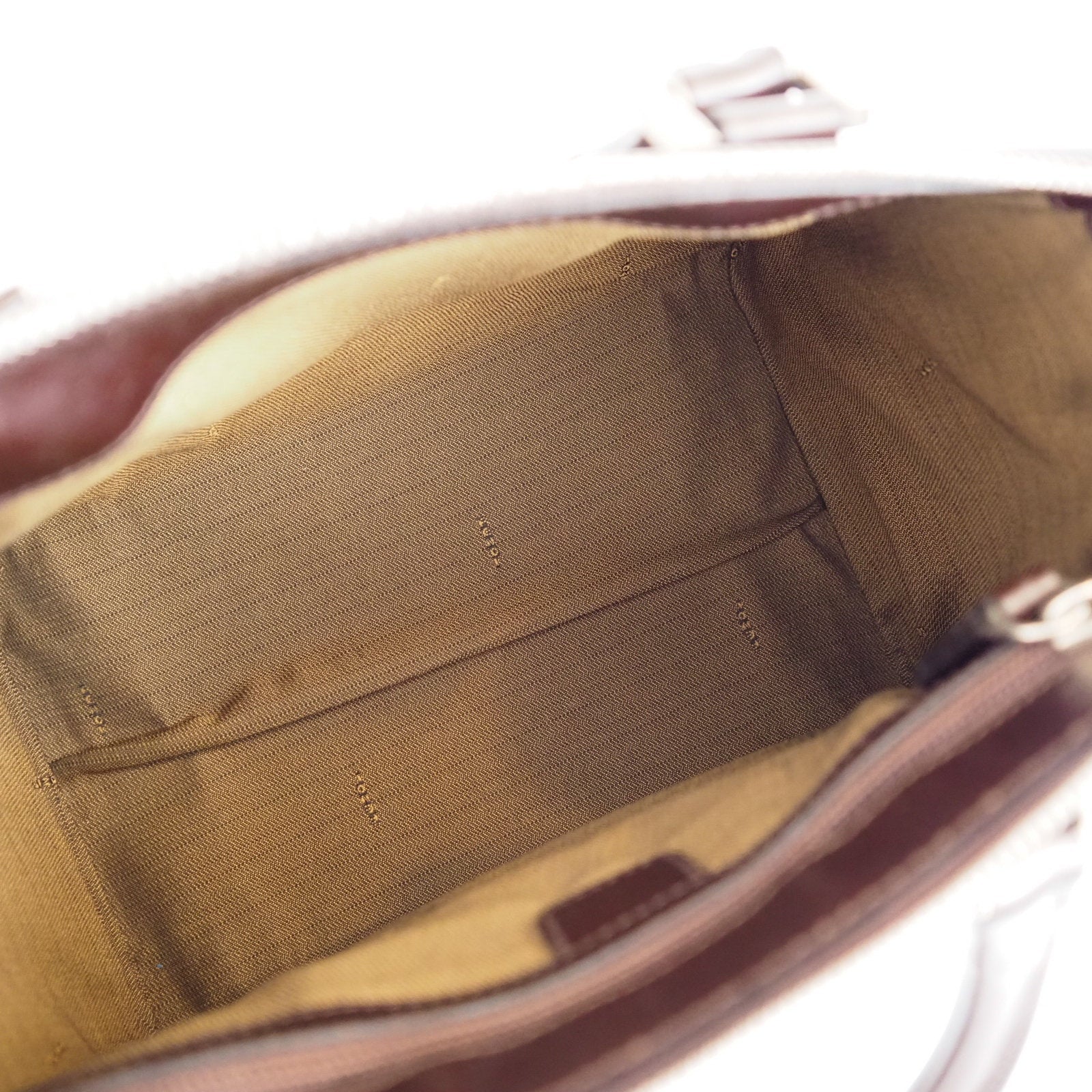 FENDI ZUCCA Hand Bag Brown Canvas Leather Vintage Auth