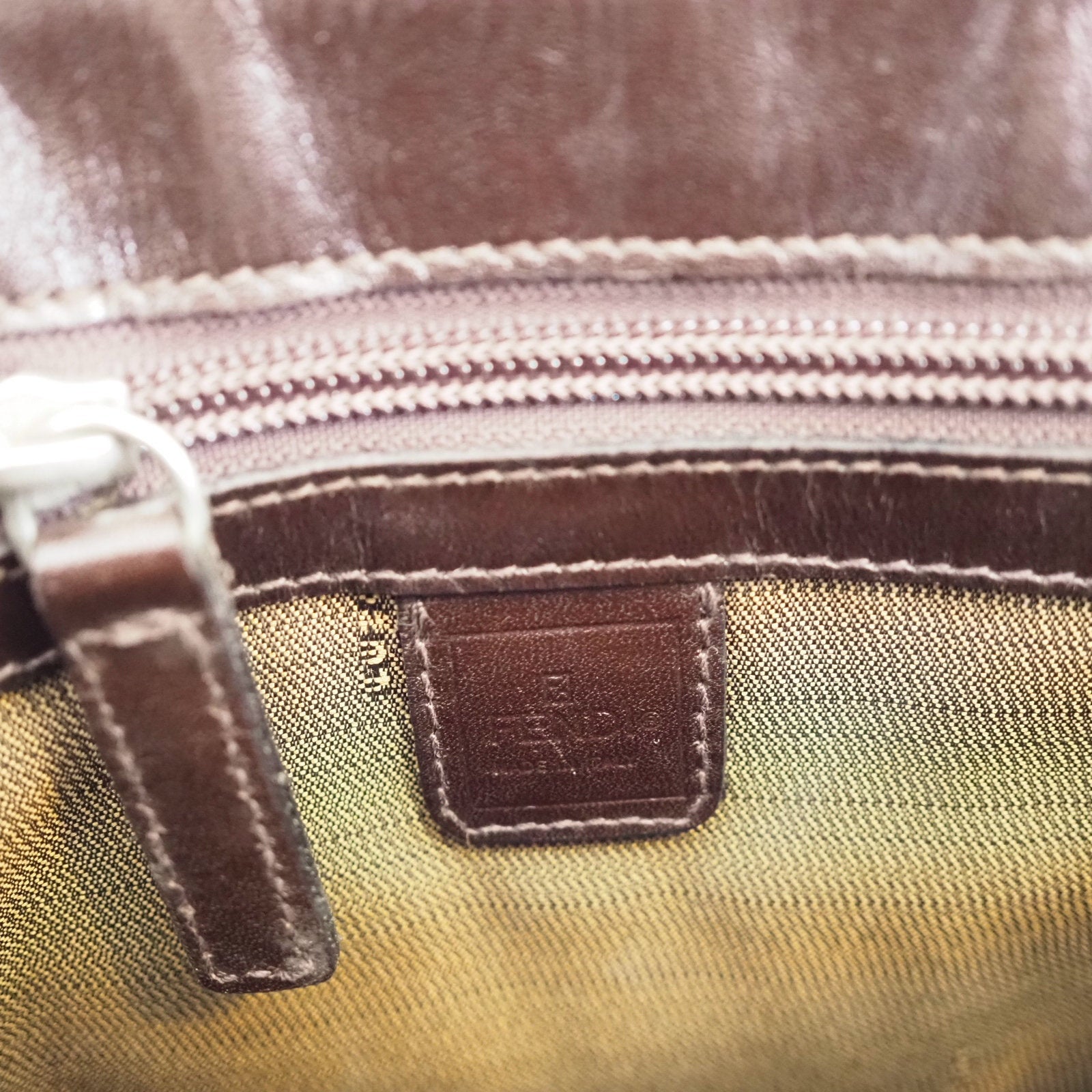 FENDI ZUCCA Hand Bag Brown Canvas Leather Vintage Auth