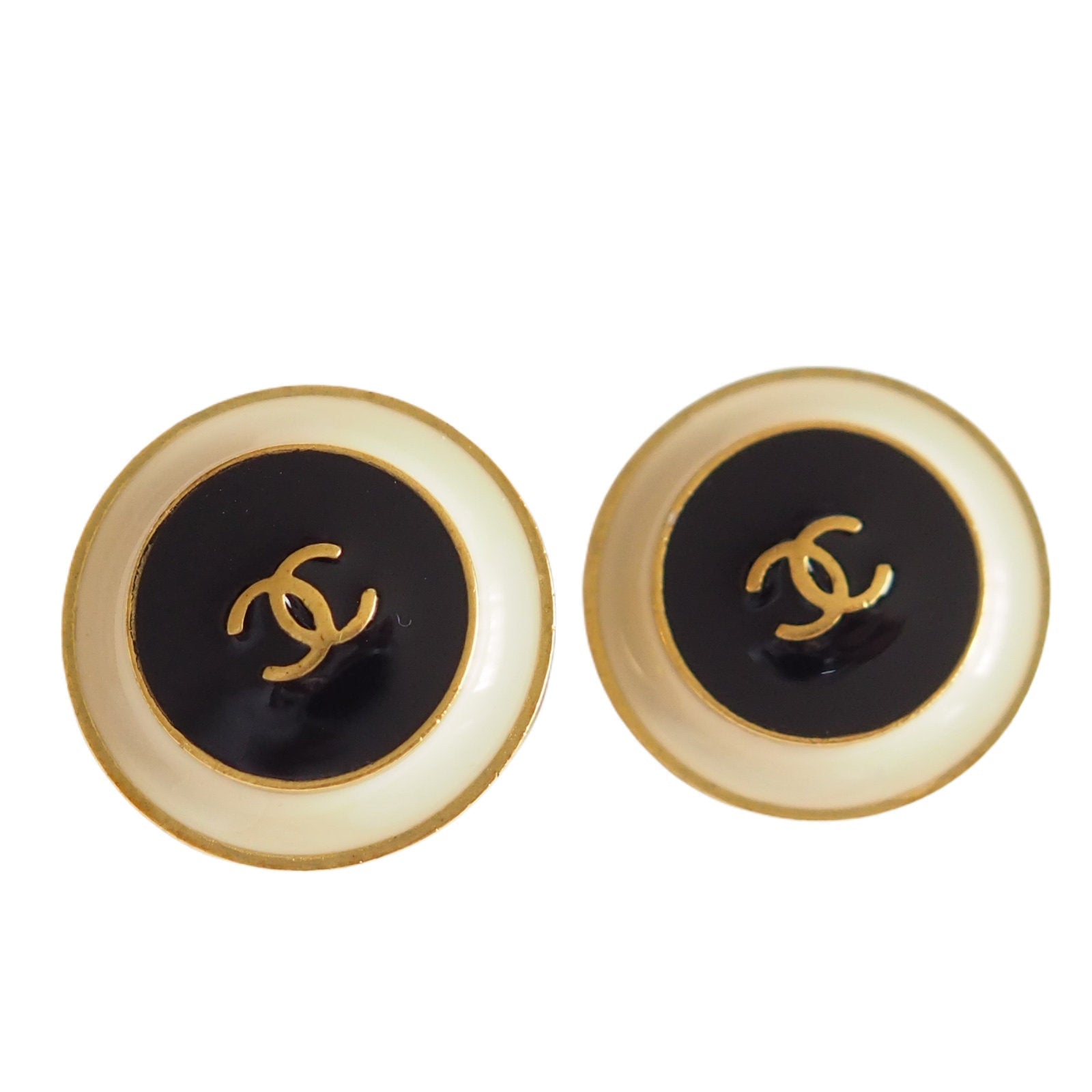 CHANEL COCO Earrings Black White Gold Box