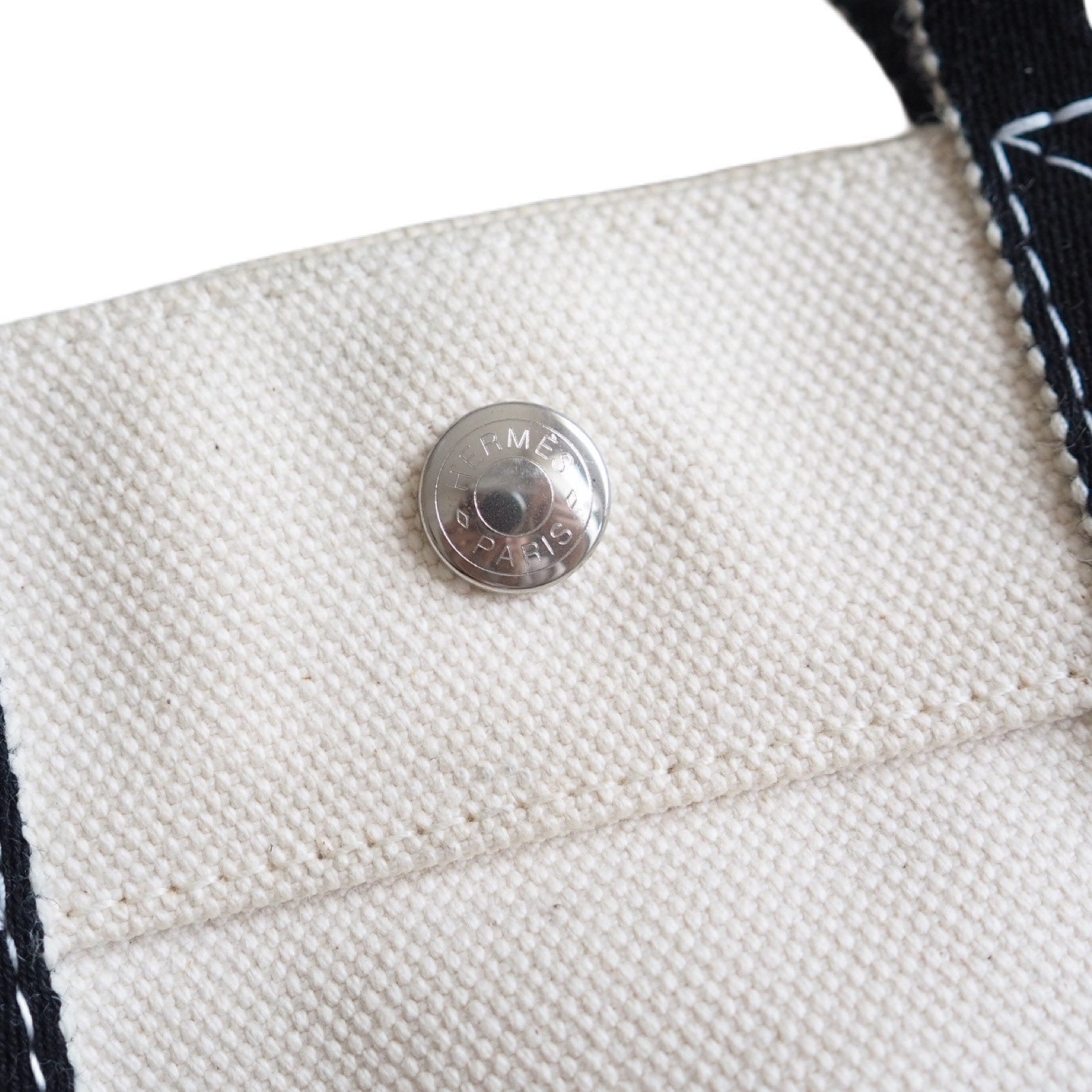 HERMES Tote Bag Bora Bora PM White Cotton Canvas Auth With Pouch