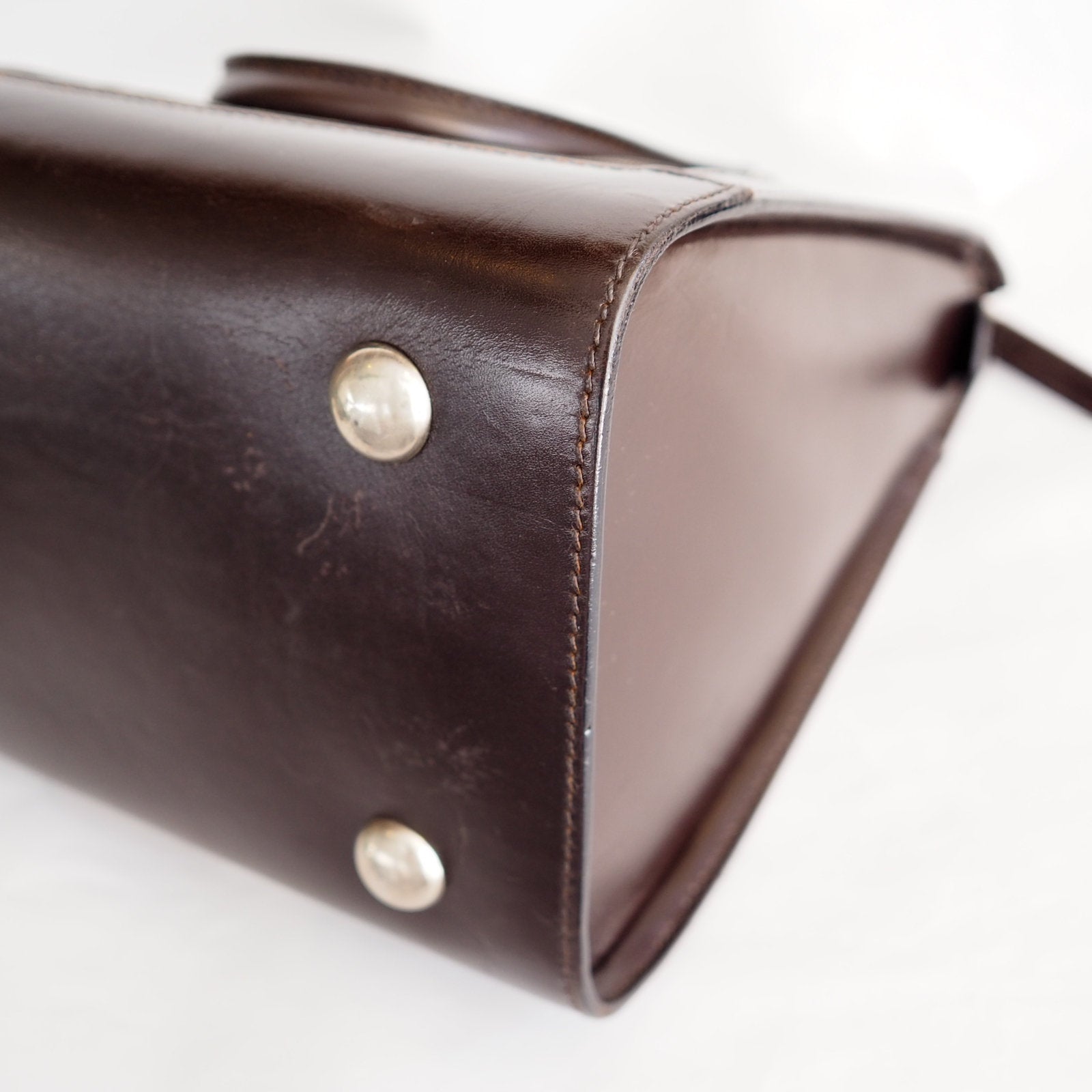 FENDI ZUCCA Hand Bag Brown Canvas Leather Vintage Auth