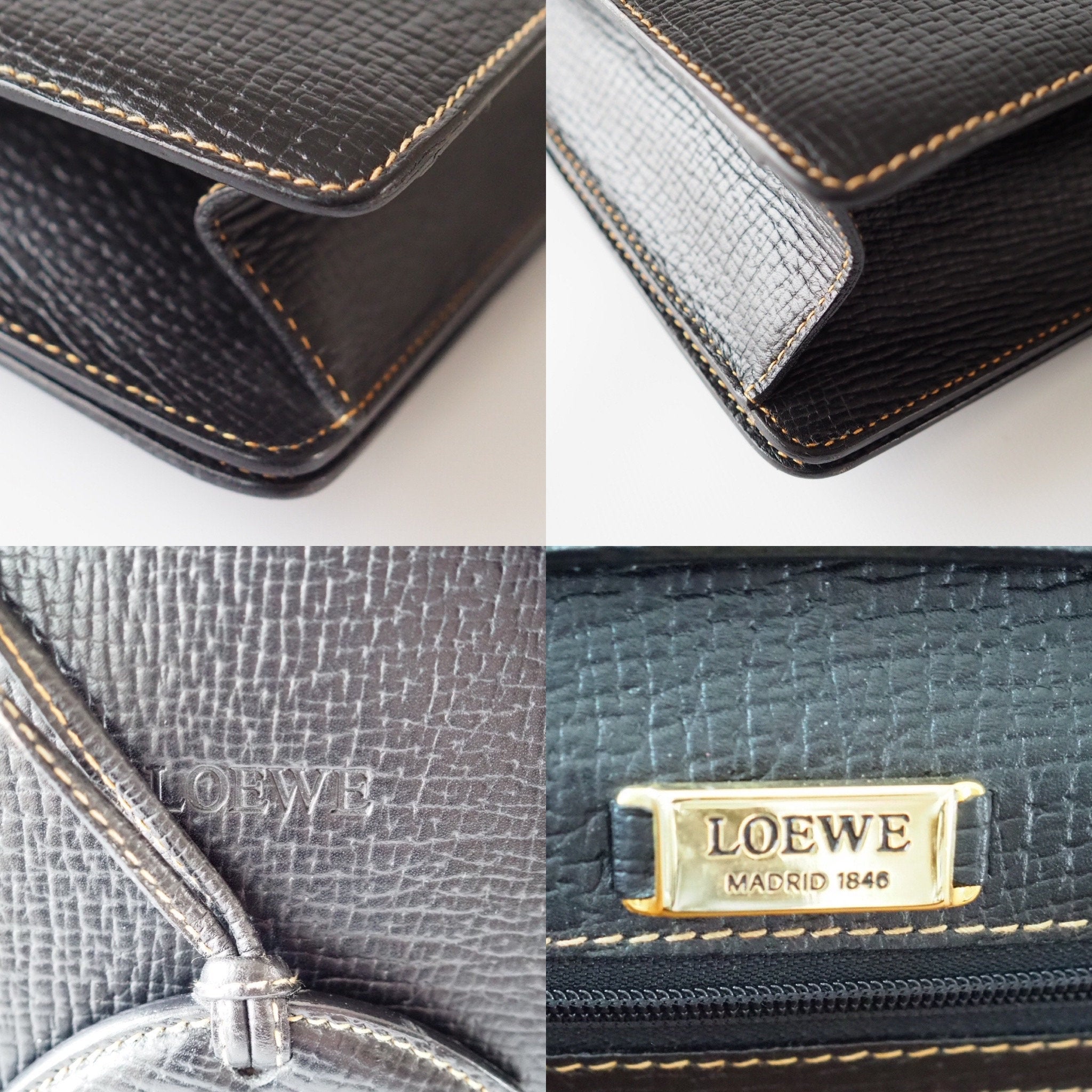 LOEWE Barcelona Shoulder Hand Bag Black Leather Vintage Authentic