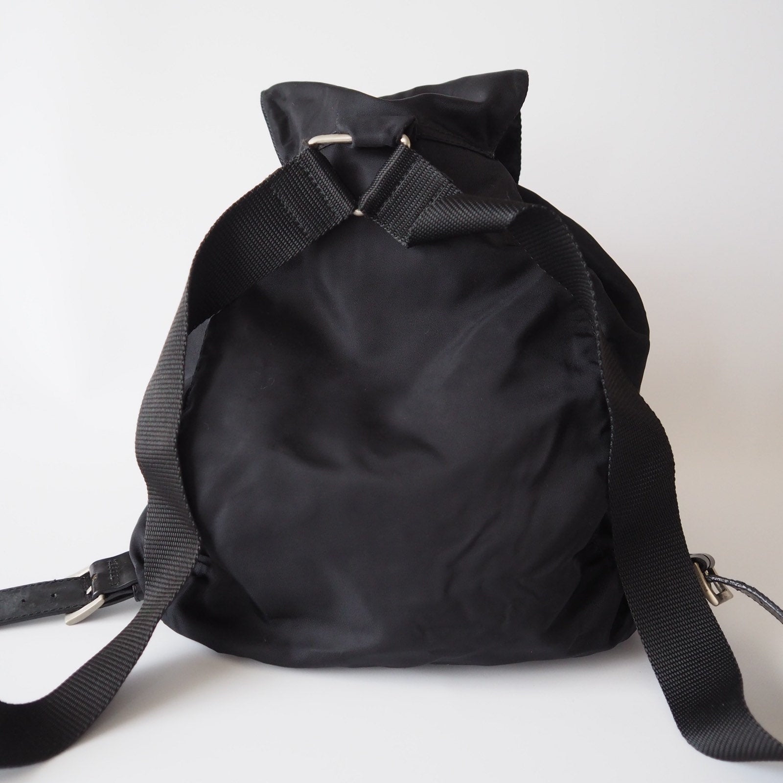 PRADA Nylon Leather Backpack Bag Black Logo Purse Authentic