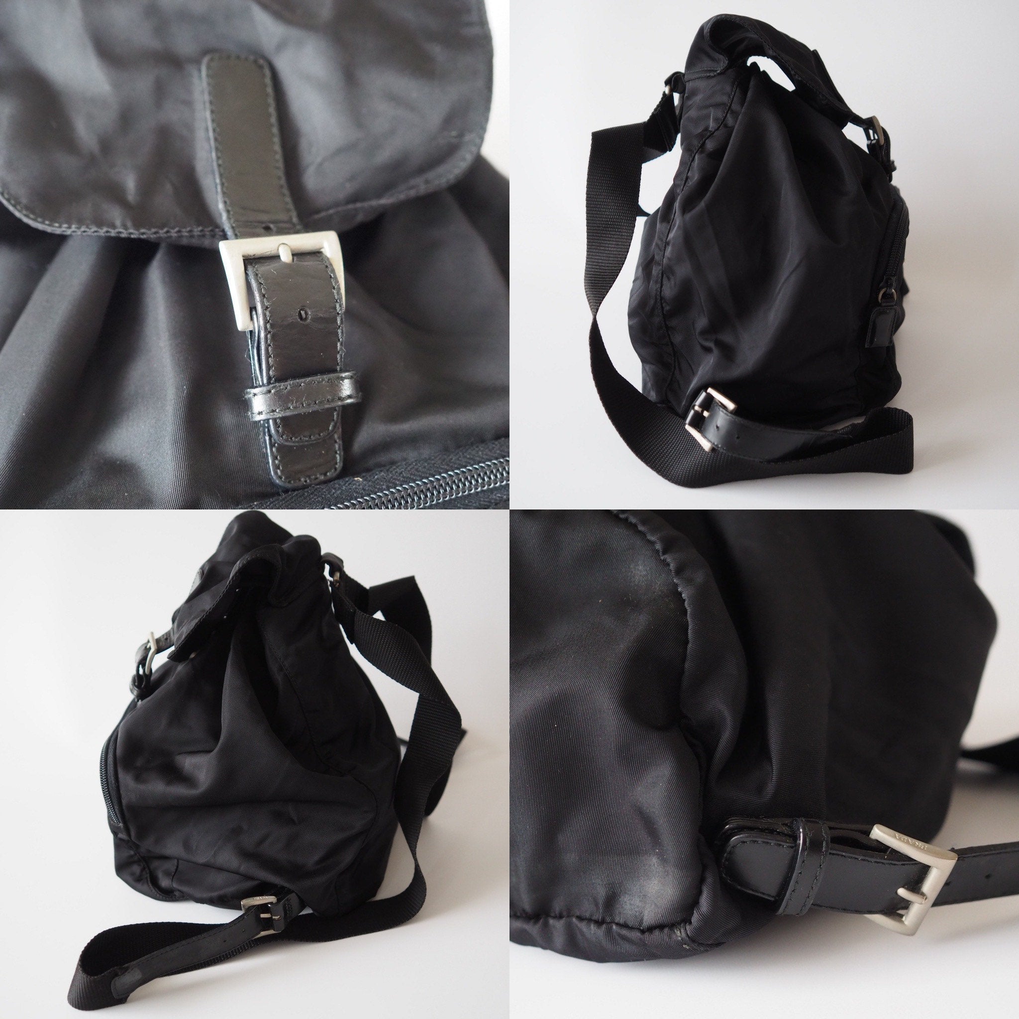 PRADA Nylon Leather Backpack Bag Black Logo Purse Authentic