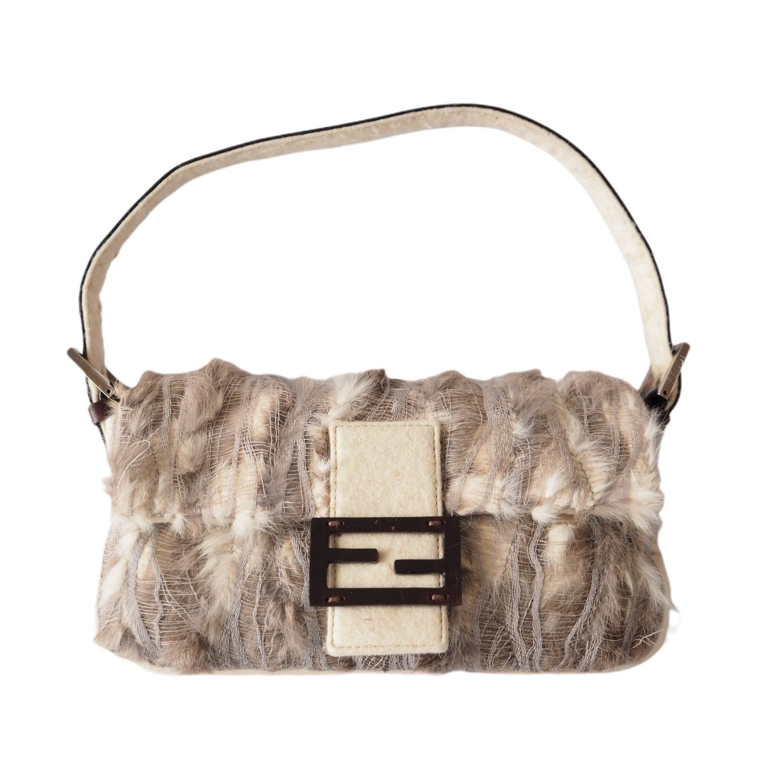 FENDI Mamma Baguette Fur Leather Shoulder Hand Bag Vintage Rare Auth