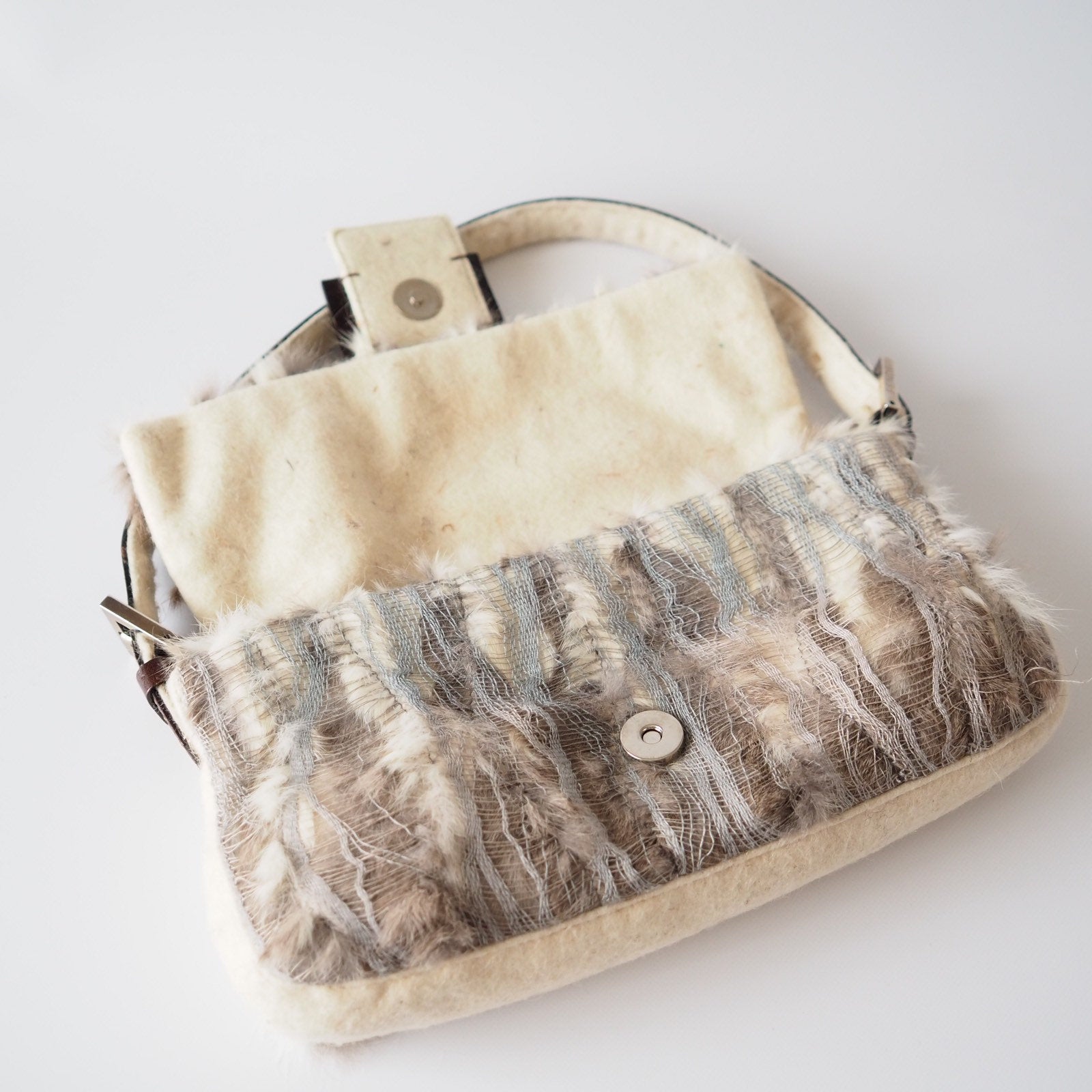 FENDI Mamma Baguette Fur Leather Shoulder Hand Bag Vintage Rare Auth