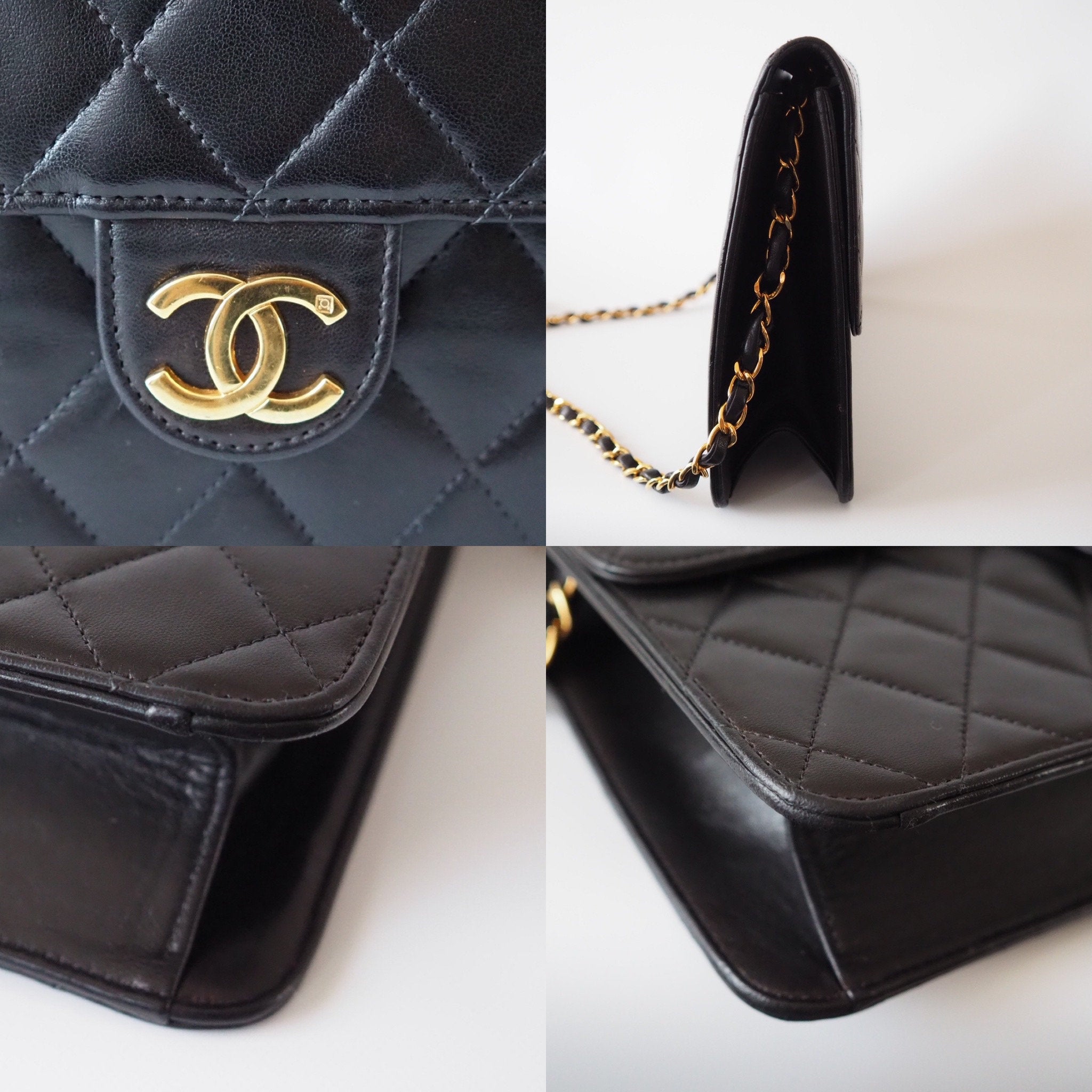 CHANEL Quilted CC Logo Chain Shoulder Bag Black vintage Authentic Box