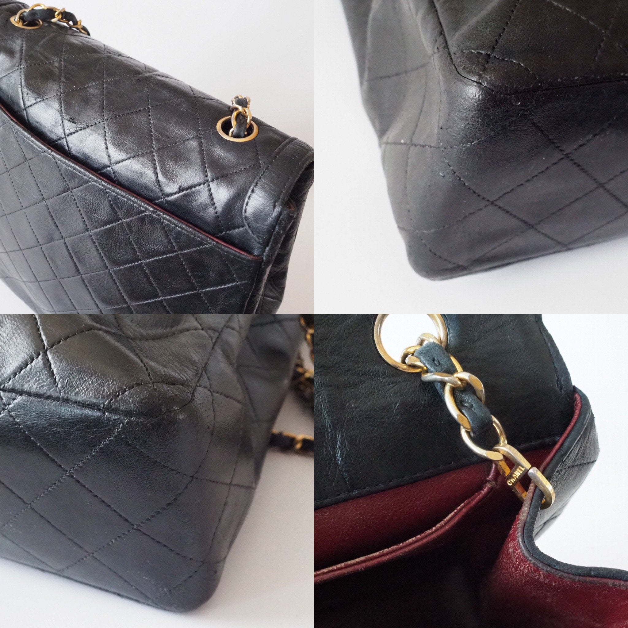 CHANEL Matelasse Quilted CC Single Chain Shoulder Bag Black Leather Vintage