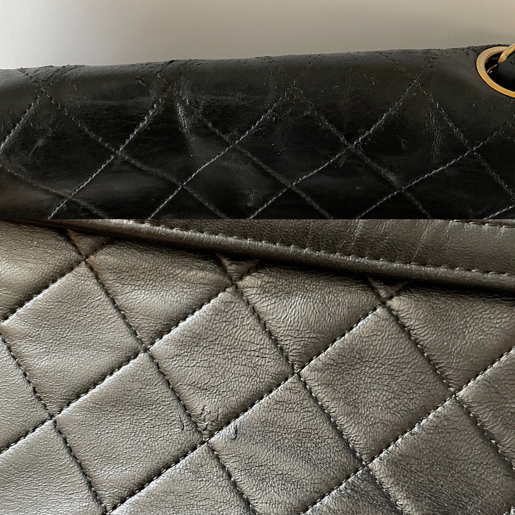 CHANEL Matelasse Quilted CC Single Chain Shoulder Bag Black Leather Vintage