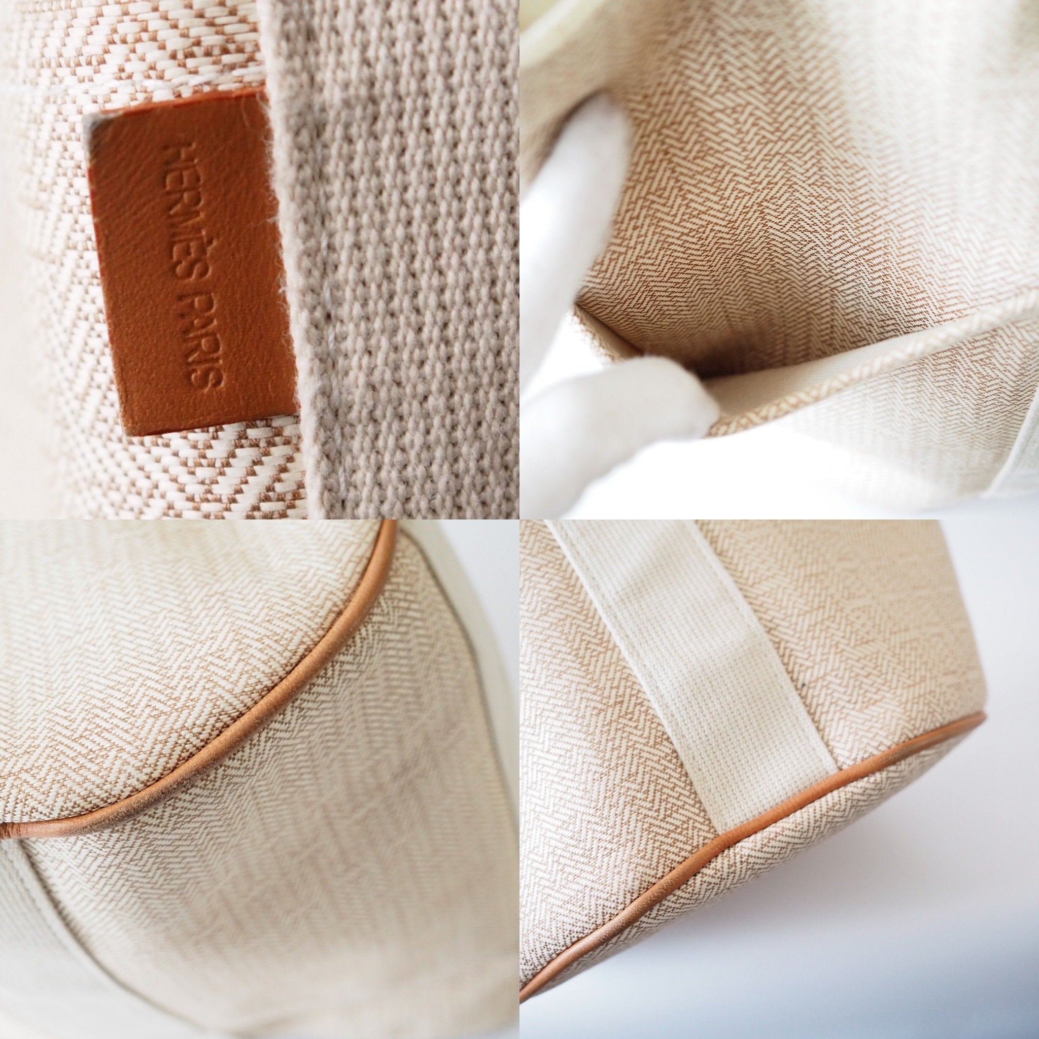 Hermes Saxo MM Hand Tote bag Canvas Beige Authentic