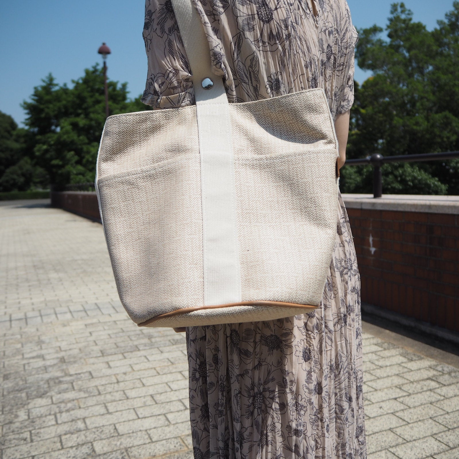 Hermes Saxo MM Hand Tote bag Canvas Beige Authentic