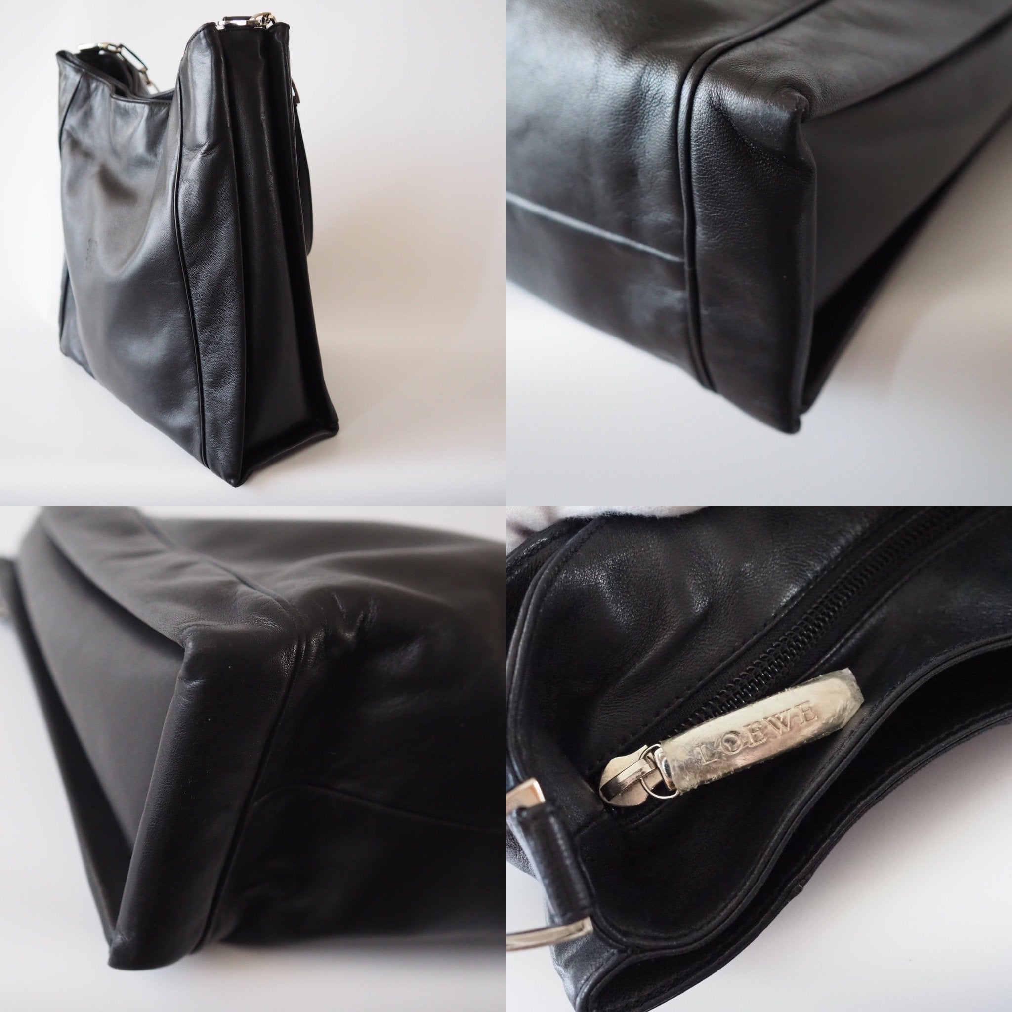 LOEWE Anagram Shoulder Tote bag Black Leather Vintage Authentic