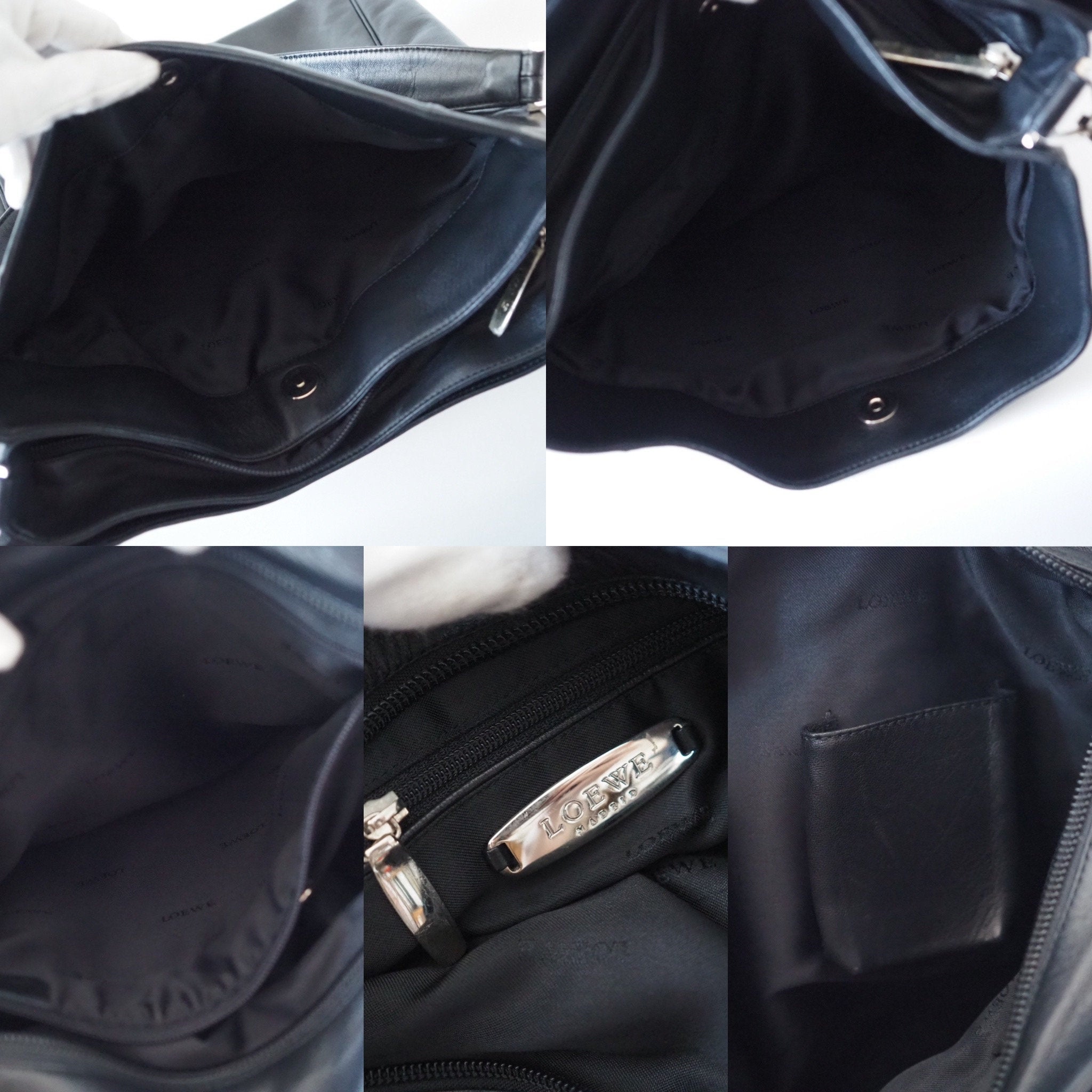 LOEWE Anagram Shoulder Tote bag Black Leather Vintage Authentic