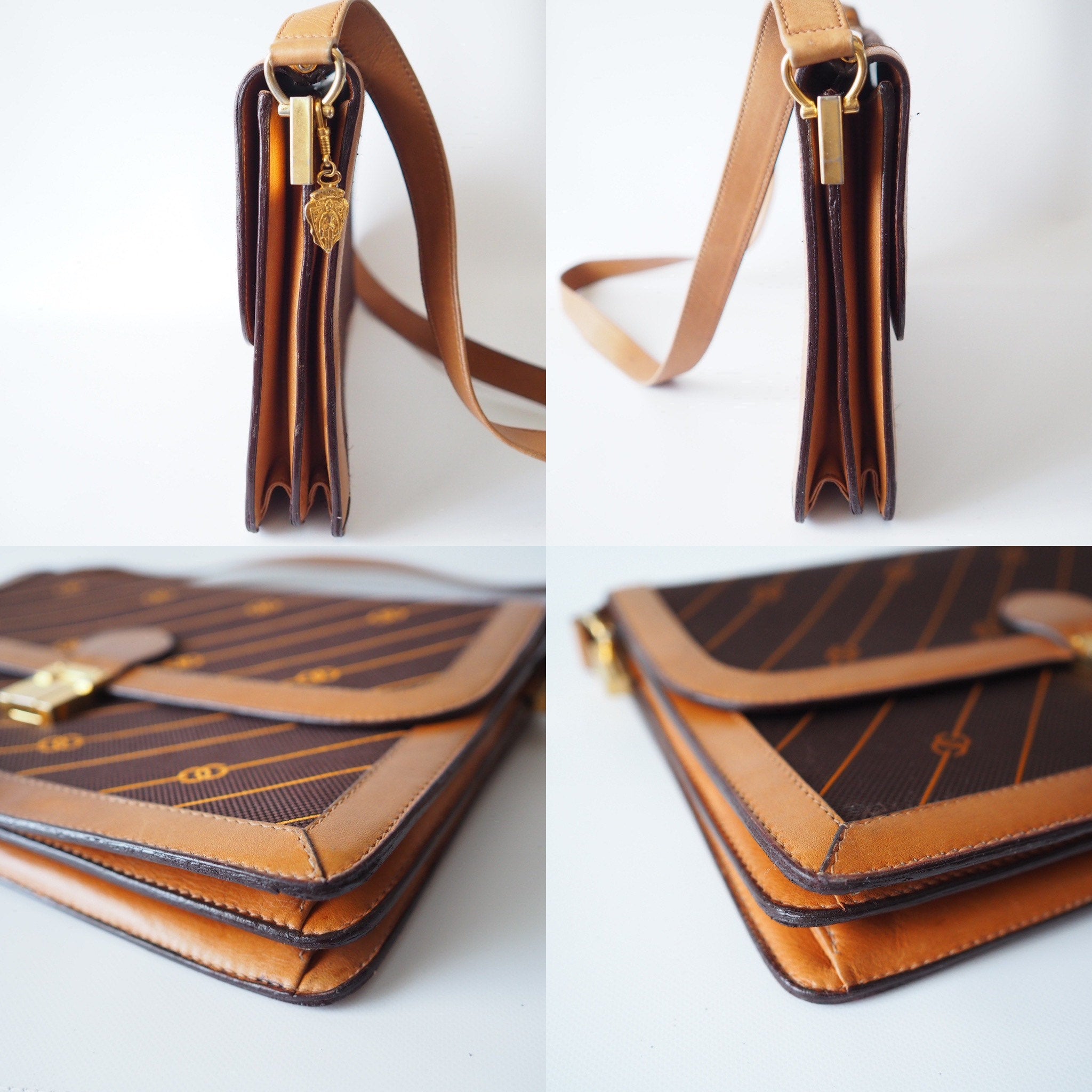 GUCCI GG Old Shoulder Bag Leather Canvas Authentic