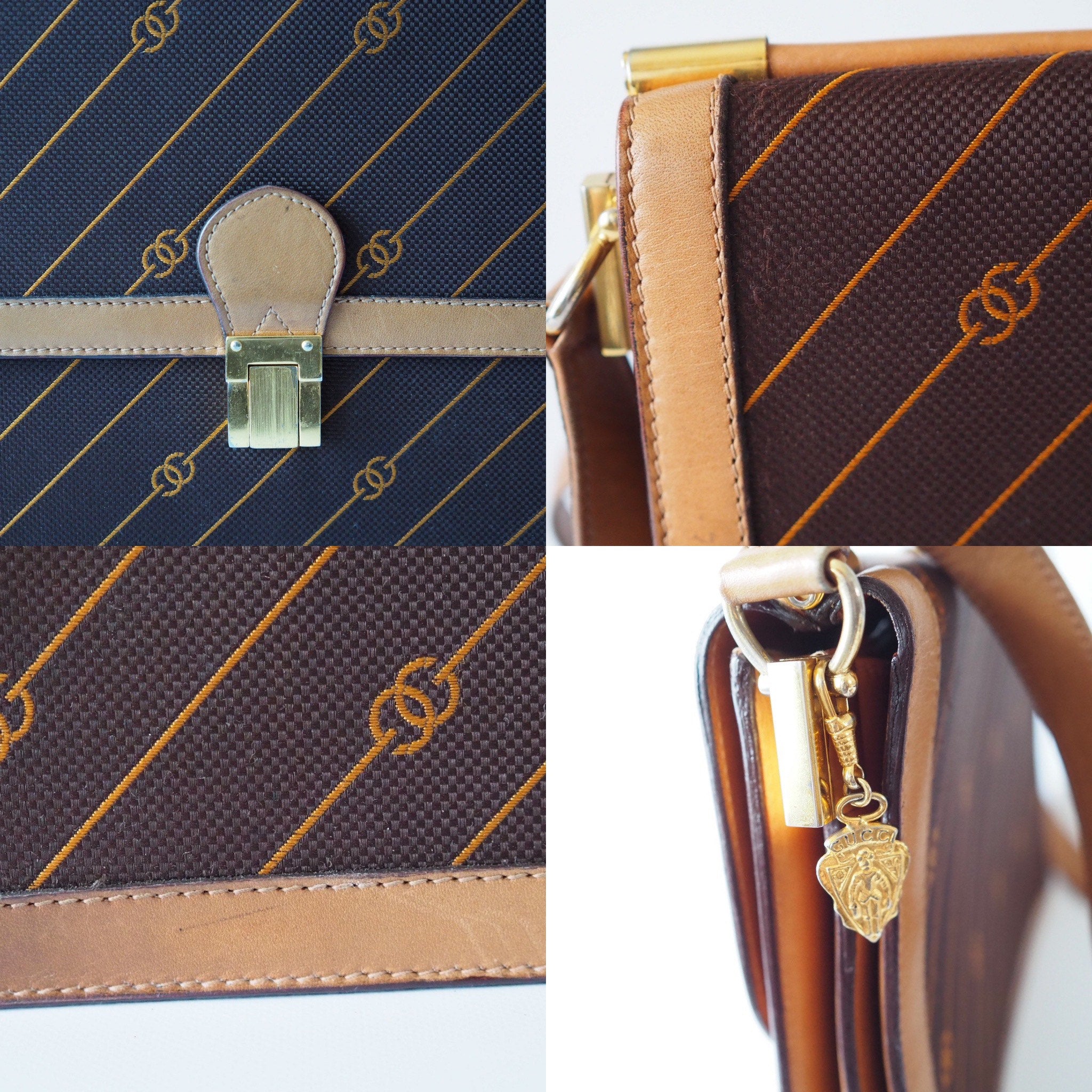 GUCCI GG Old Shoulder Bag Leather Canvas Authentic