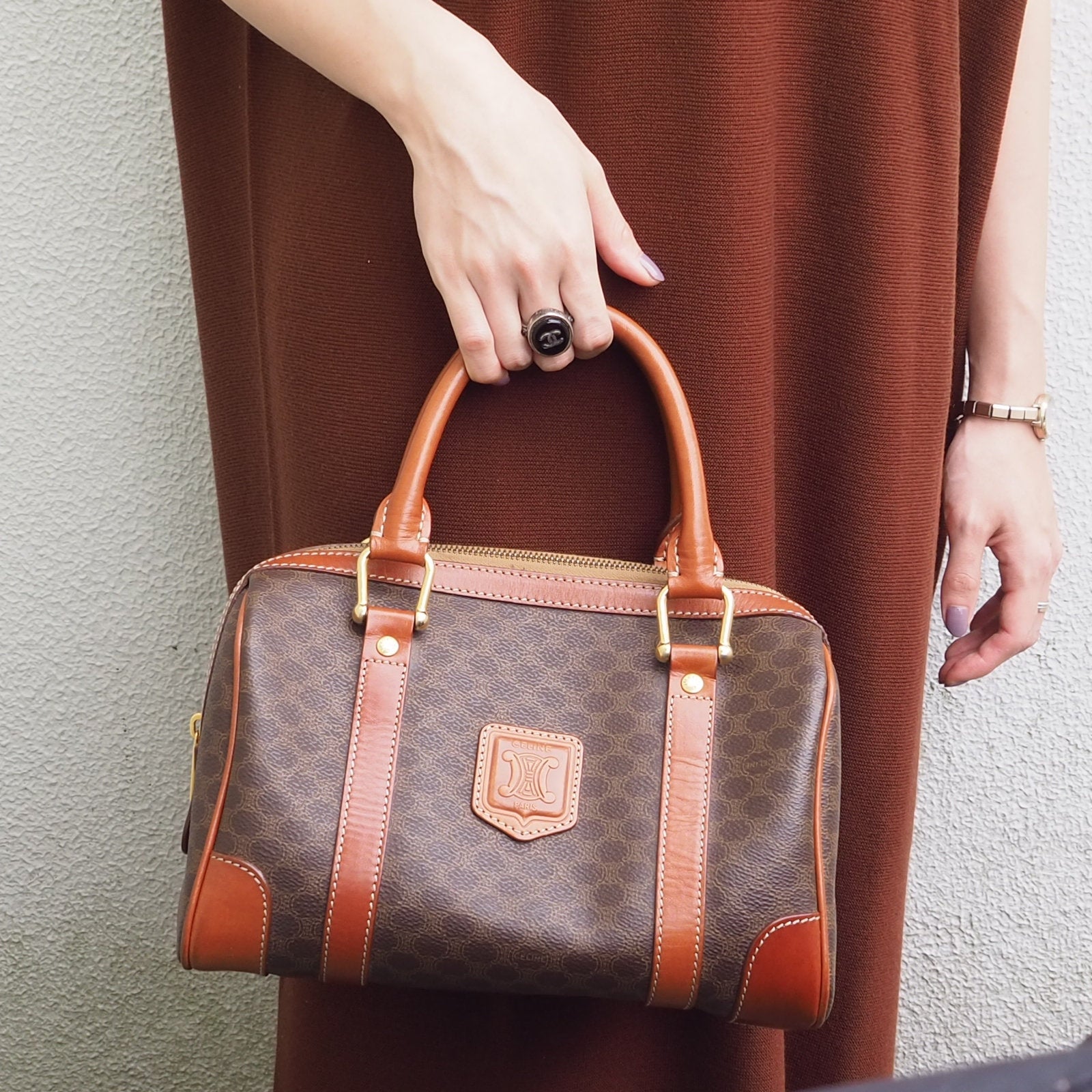 CELINE Macadam Hand Mini Boston Bag Authentic Vintage Classical