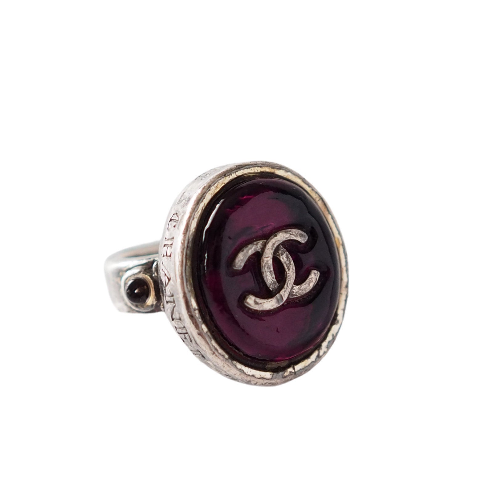CHANEL COCO Cambon Ring Metal Gripoix Bordeaux Silver