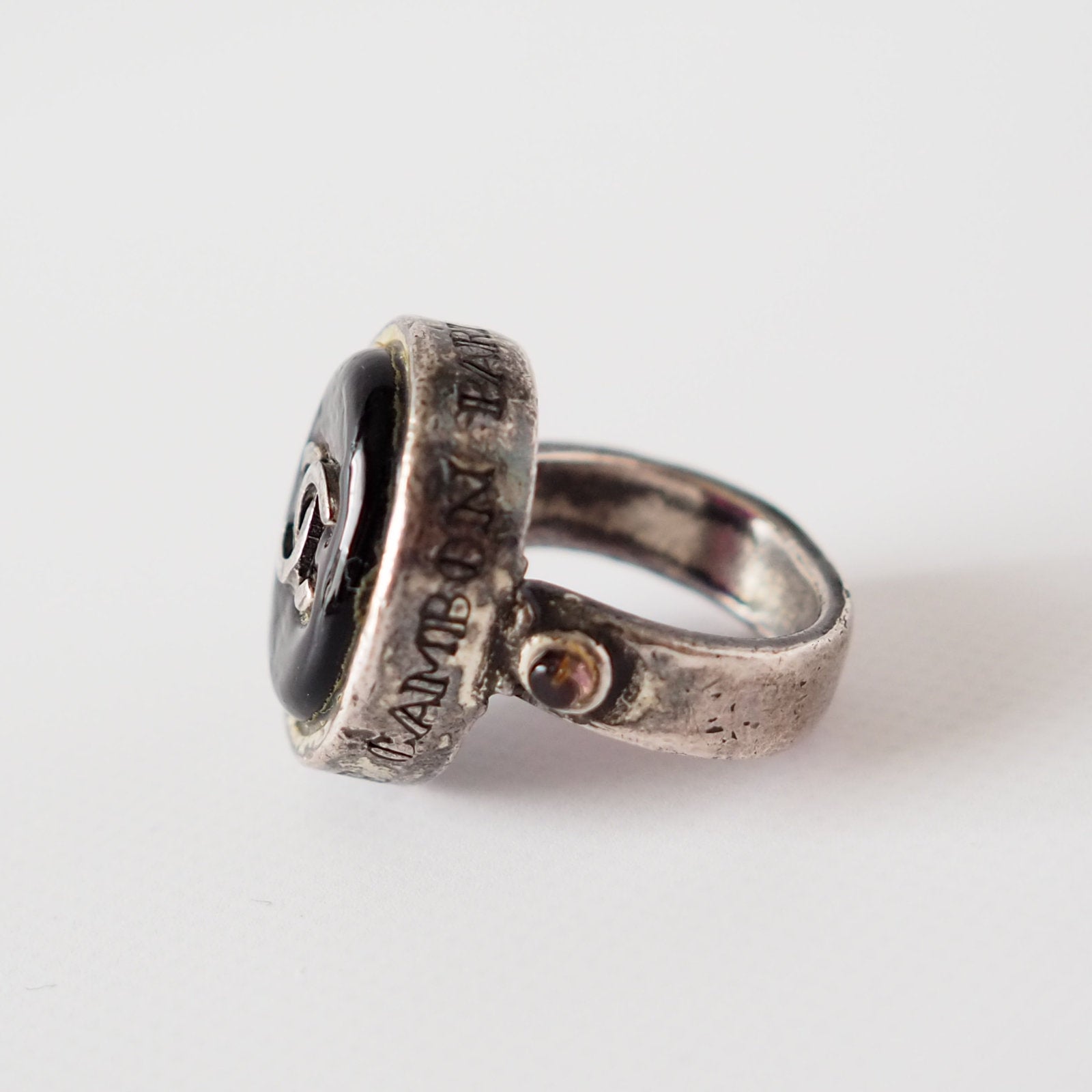 CHANEL COCO Cambon Ring Metal Gripoix Bordeaux Silver