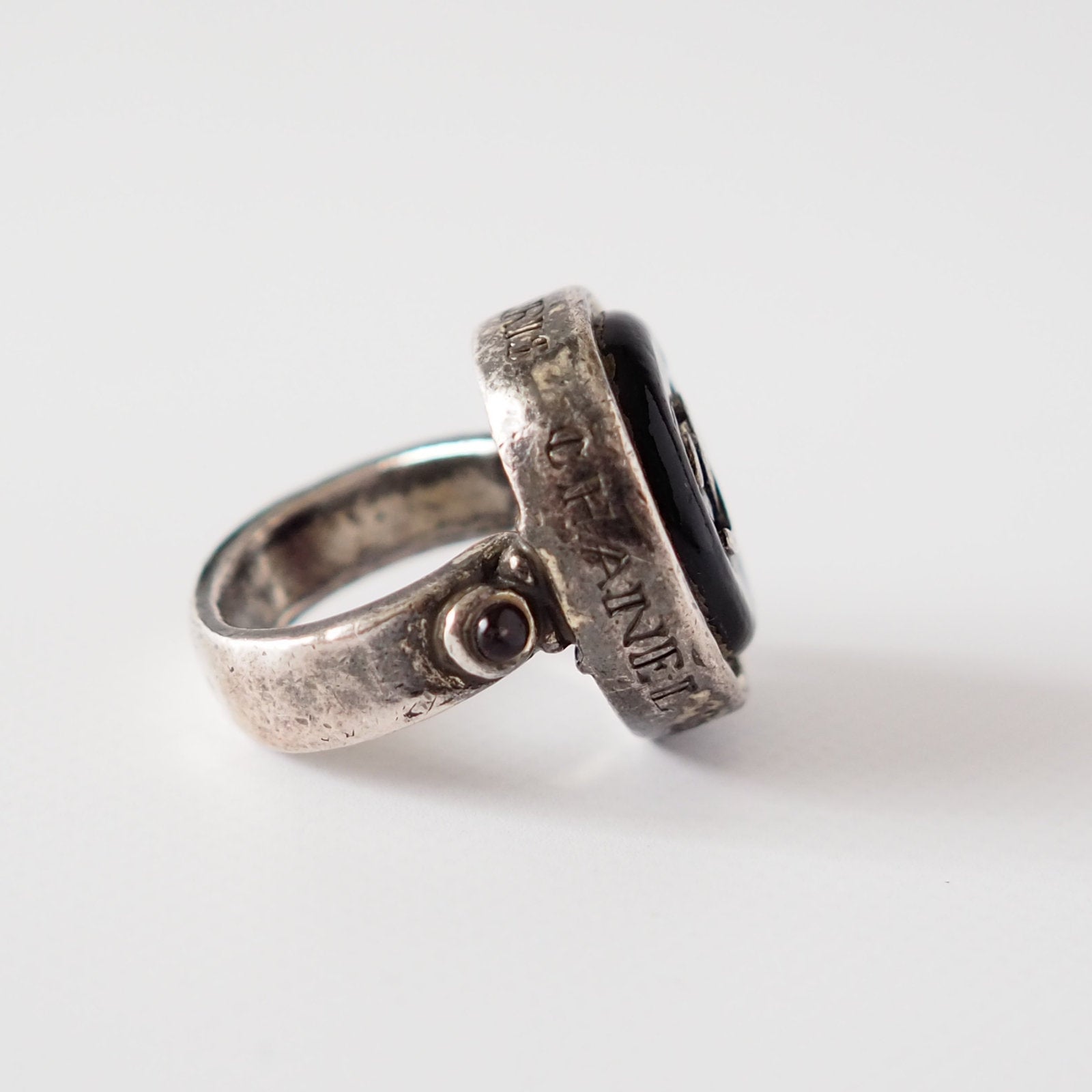 CHANEL COCO Cambon Ring Metal Gripoix Bordeaux Silver