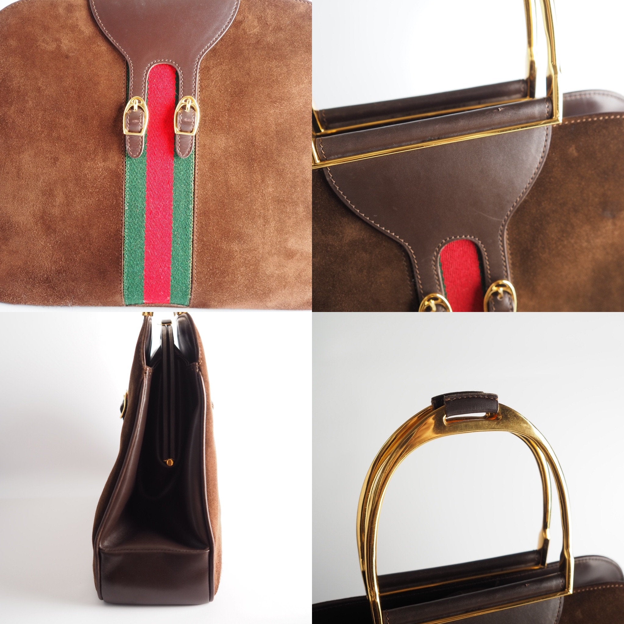 GUCCI Shelly Line Suede leather Hand Bag Brown Vintage Authentic