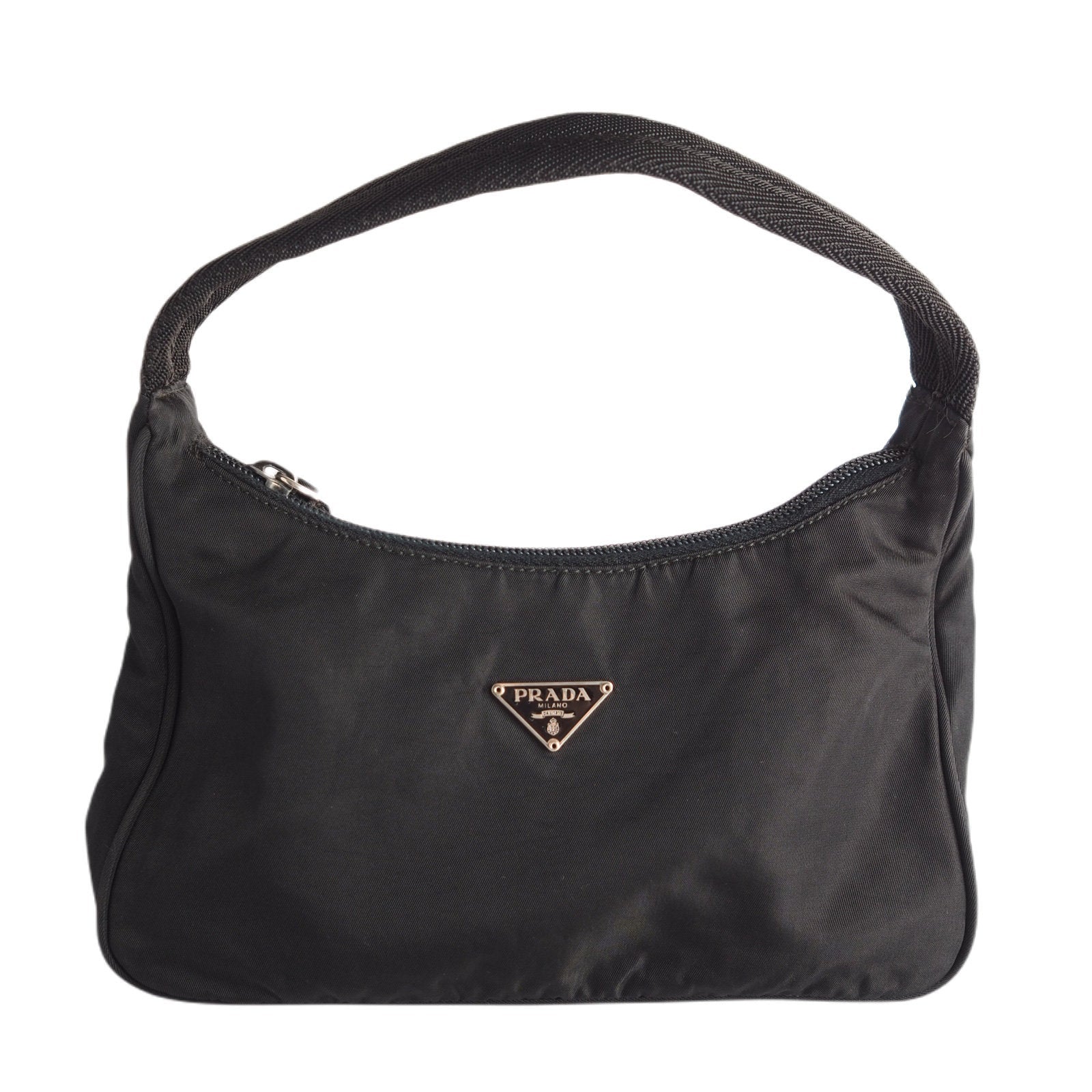 PRADA Nylon Hand Bag Black Logo Purse Authentic