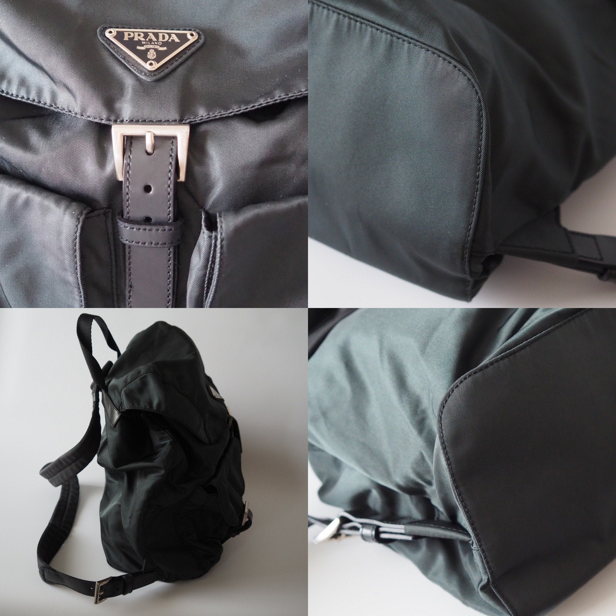 PRADA Nylon Backpack Bag Green Logo Purse Authentic Unisex