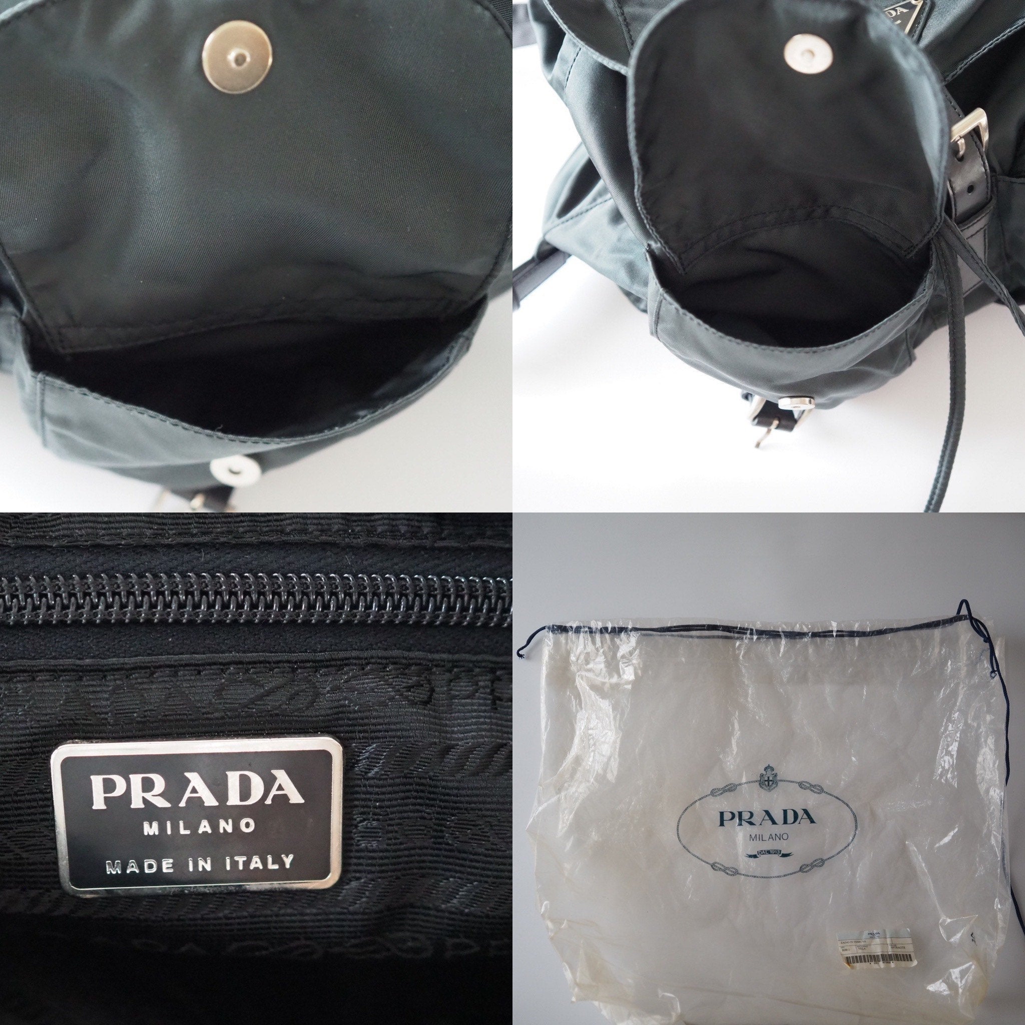 PRADA Nylon Backpack Bag Green Logo Purse Authentic Unisex