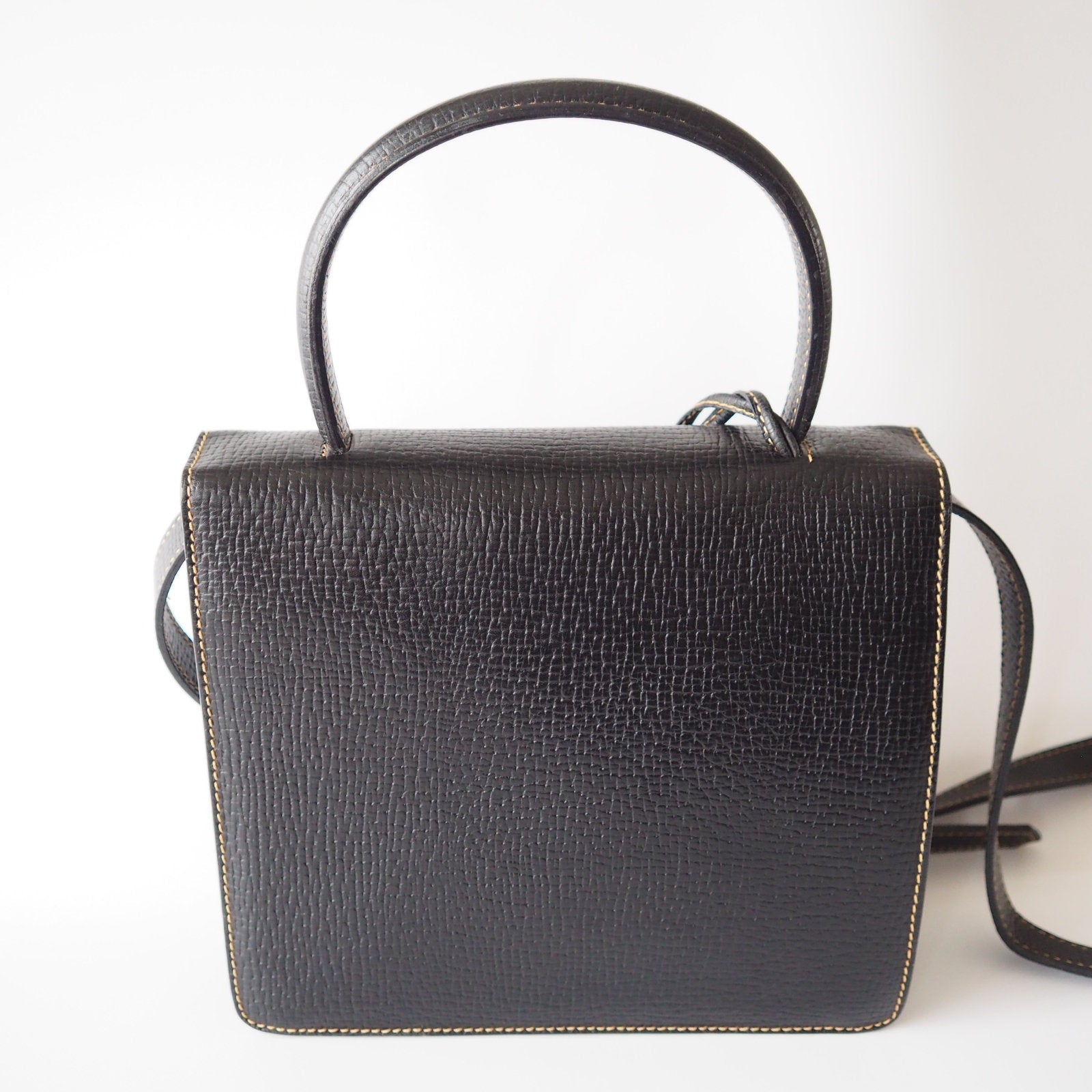 LOEWE Barcelona Shoulder Hand Bag Black Leather Vintage Authentic