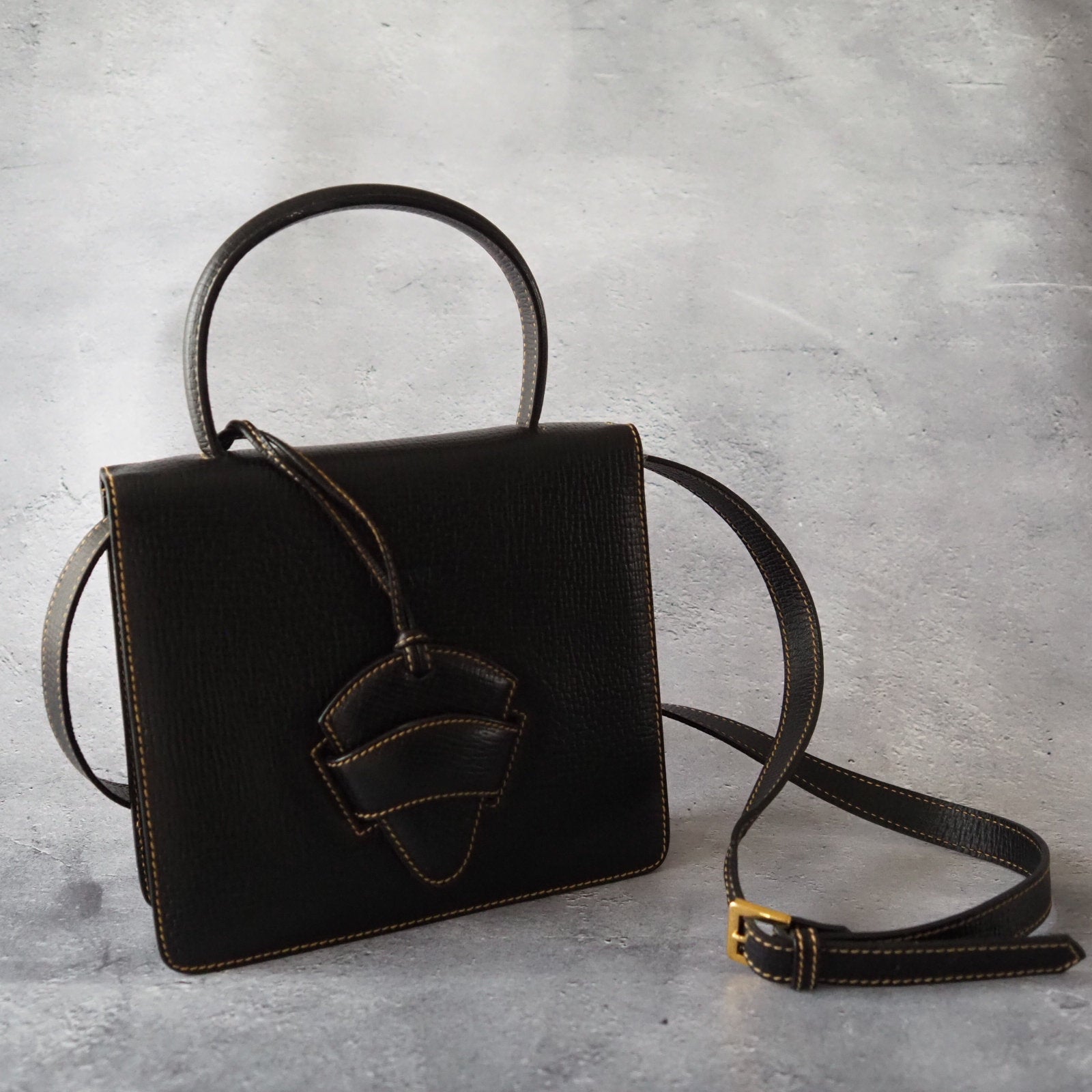 LOEWE Barcelona Shoulder Hand Bag Black Leather Vintage Authentic