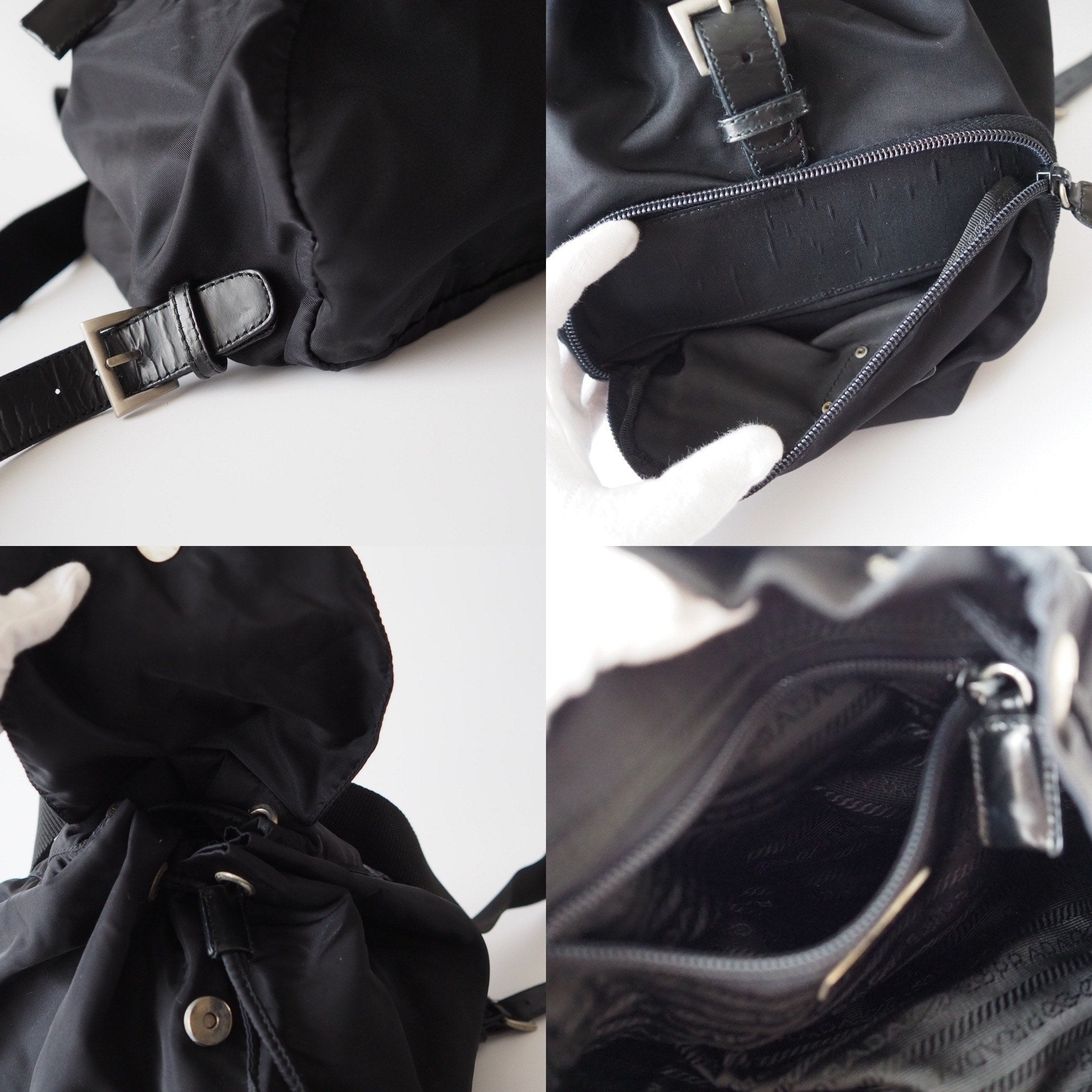 PRADA Nylon Leather Backpack Bag Black Logo Purse Authentic