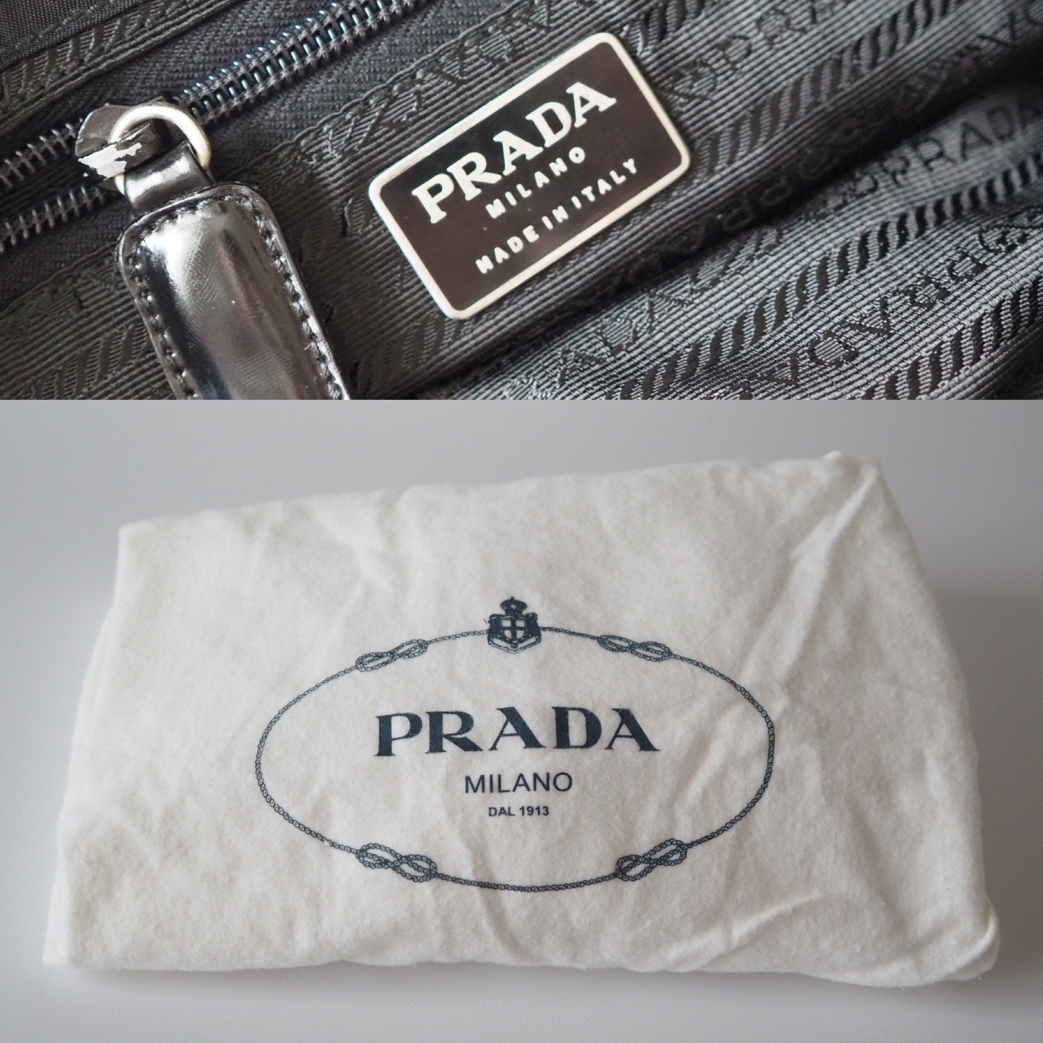 PRADA Nylon Leather Backpack Bag Black Logo Purse Authentic