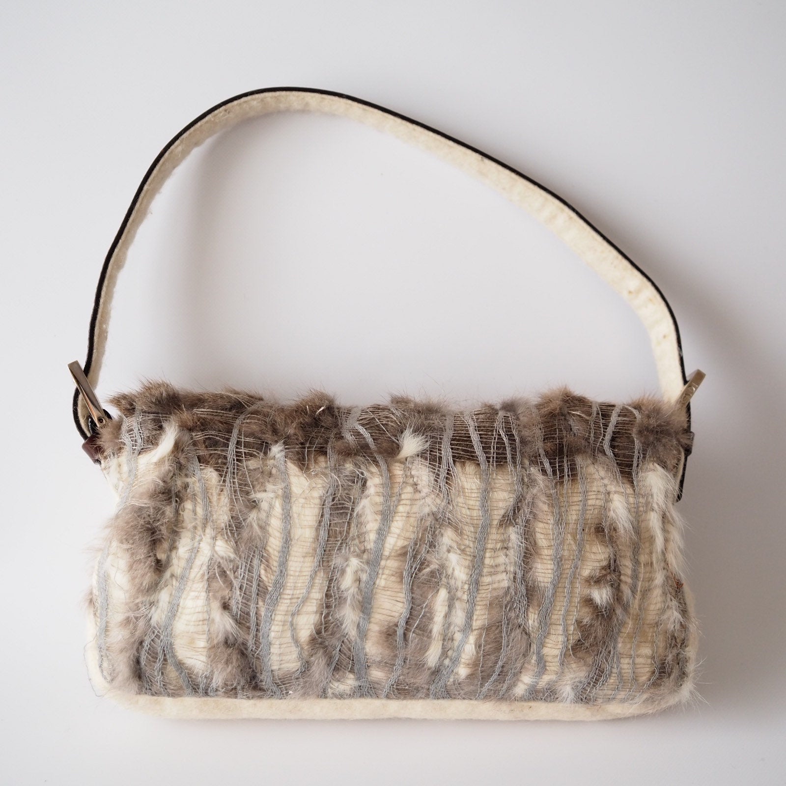 FENDI Mamma Baguette Fur Leather Shoulder Hand Bag Vintage Rare Auth