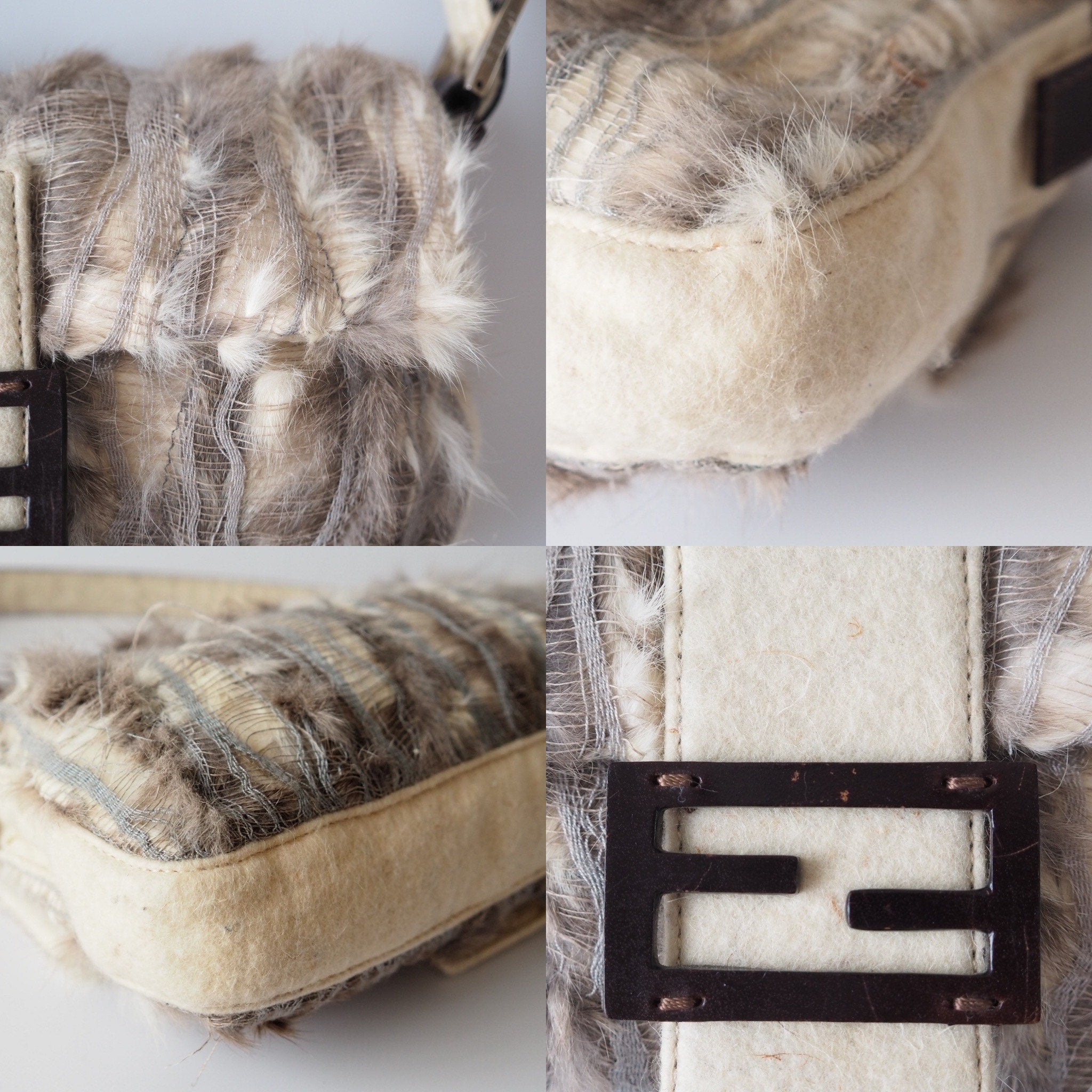 FENDI Mamma Baguette Fur Leather Shoulder Hand Bag Vintage Rare Auth